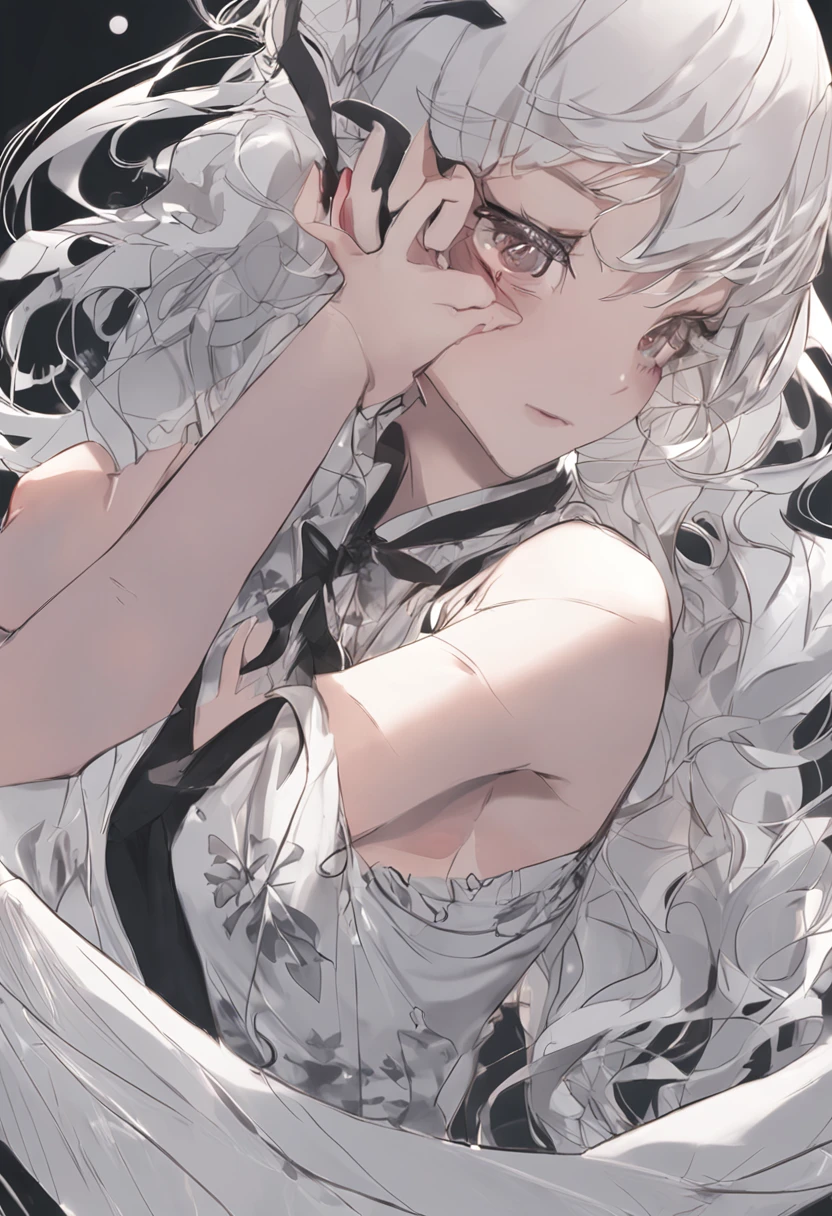 1个Giant Breast Girl!Ray traching,Best shadow,A high resolution(dim murky lights)detailedbackground(liveroom)Fluffy silver hair,plump and slender girl,With a high ponytail, Avoid golden eyes in the ominous living room(Girl wears white shirt,Black wrinkled skirt,Wear yours with black sheer pantyhose)It shows a delicate and slender figure and beautiful curves,Limbs with correct and reasonable position!hand behind head,The fingers are slender and slender!Stand dignified,detail in face!Delicate facial features!Pay attention to the details of the position of the legs!Pay attention to hand details!high high quality!More eligible!Reduce errors!Painting is more elaborate,Ultra-detailed CG,The picture is more reasonable!Pay attention to finger details!8k wallpaper,tmasterpiece,Double pupil details!Reduce eye size differences!Limit the number of fingers,huge tit,Blush,