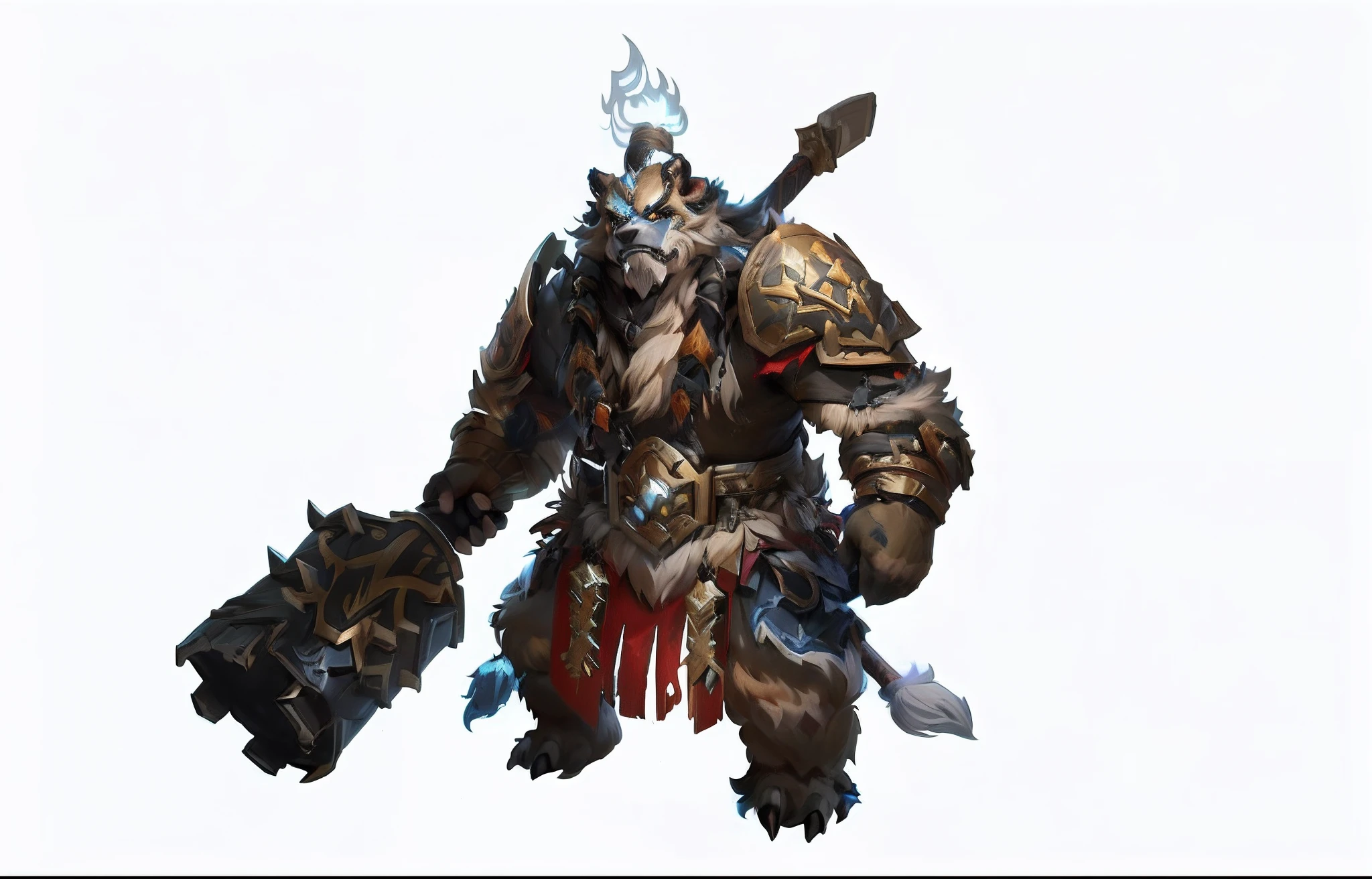 a close up of a person with a sword and a costume, youkai, tauren, raging bugbear, Worm Ranger, fur-clad barbarian goliath, gnoll, Wukong, beastman concept, Riot game concept art, Son Goku, a minotaur wolf, warcraft character, blizzard game concept art, world of warcraft concept art