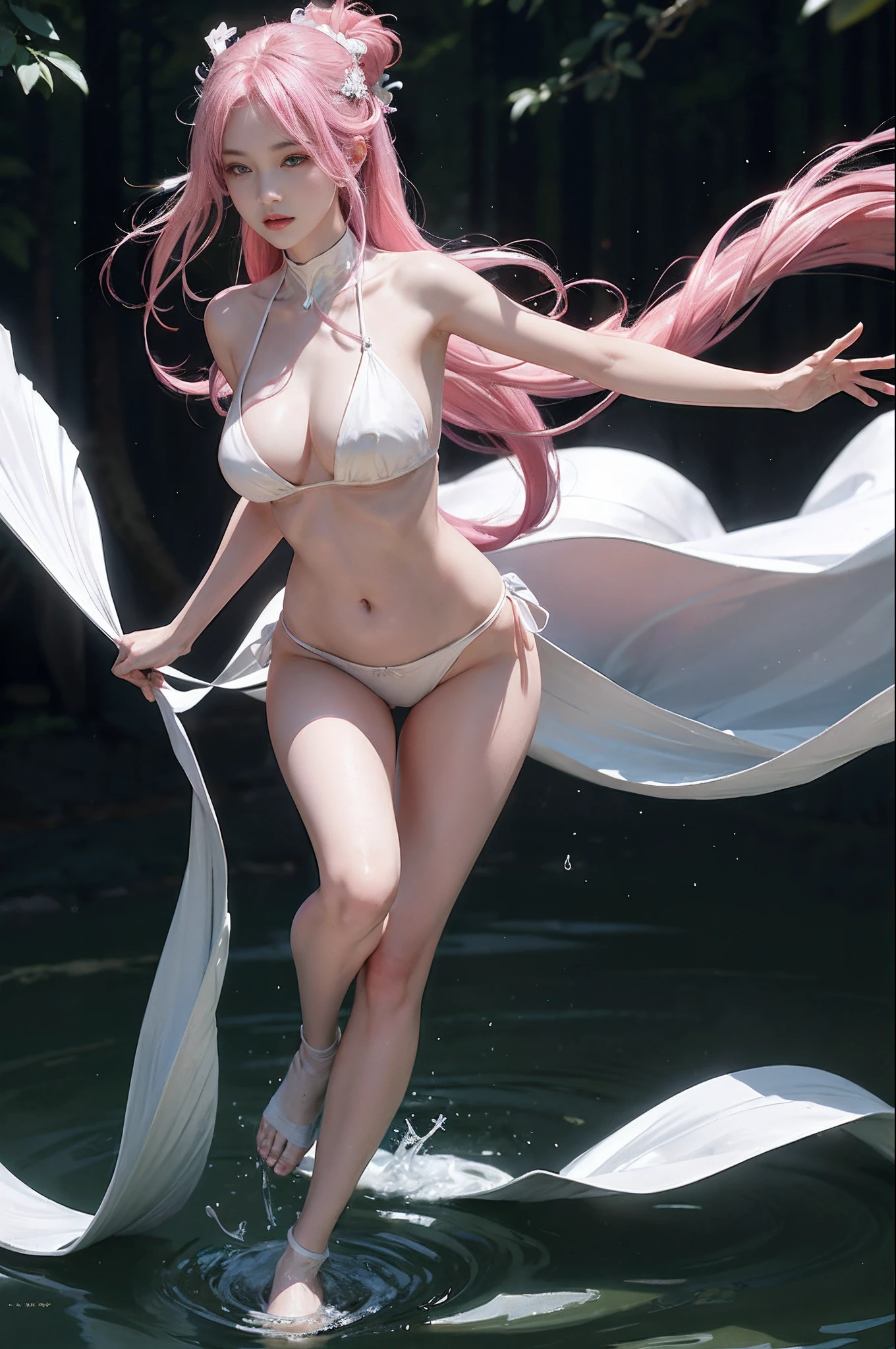 A perfectly plump body like white jade，Pink hair，huge tit，White silk long legs，Unleash the temptation to dry up the population。Beautiful face，Inadvertently, there is a fairy-like charm，Slender white neck，Reveals an elegant arc。Slender willow waist，It seems to be insufficient to grasp it，However, slightly thin between，But there is a feeling of flexibility，Flat and delicate lower abdomen，There is not a trace of excess meat，At a glance，There is an urge to stretch out your hand and swim slightly。Under that slender waist，It is a pair of white and tender thighs，jade foot，Strange style，Undoubtedly revealed。