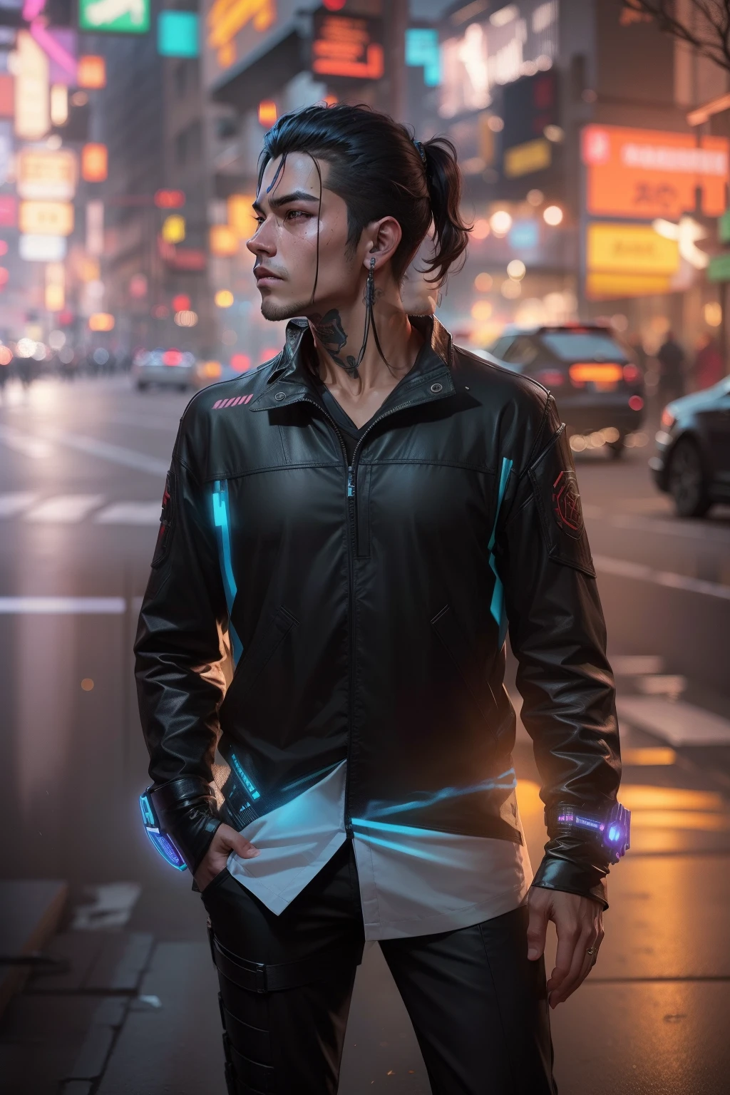 Chang background cyberpunk handsome boy, realistic face, 8k, ultra realistic,