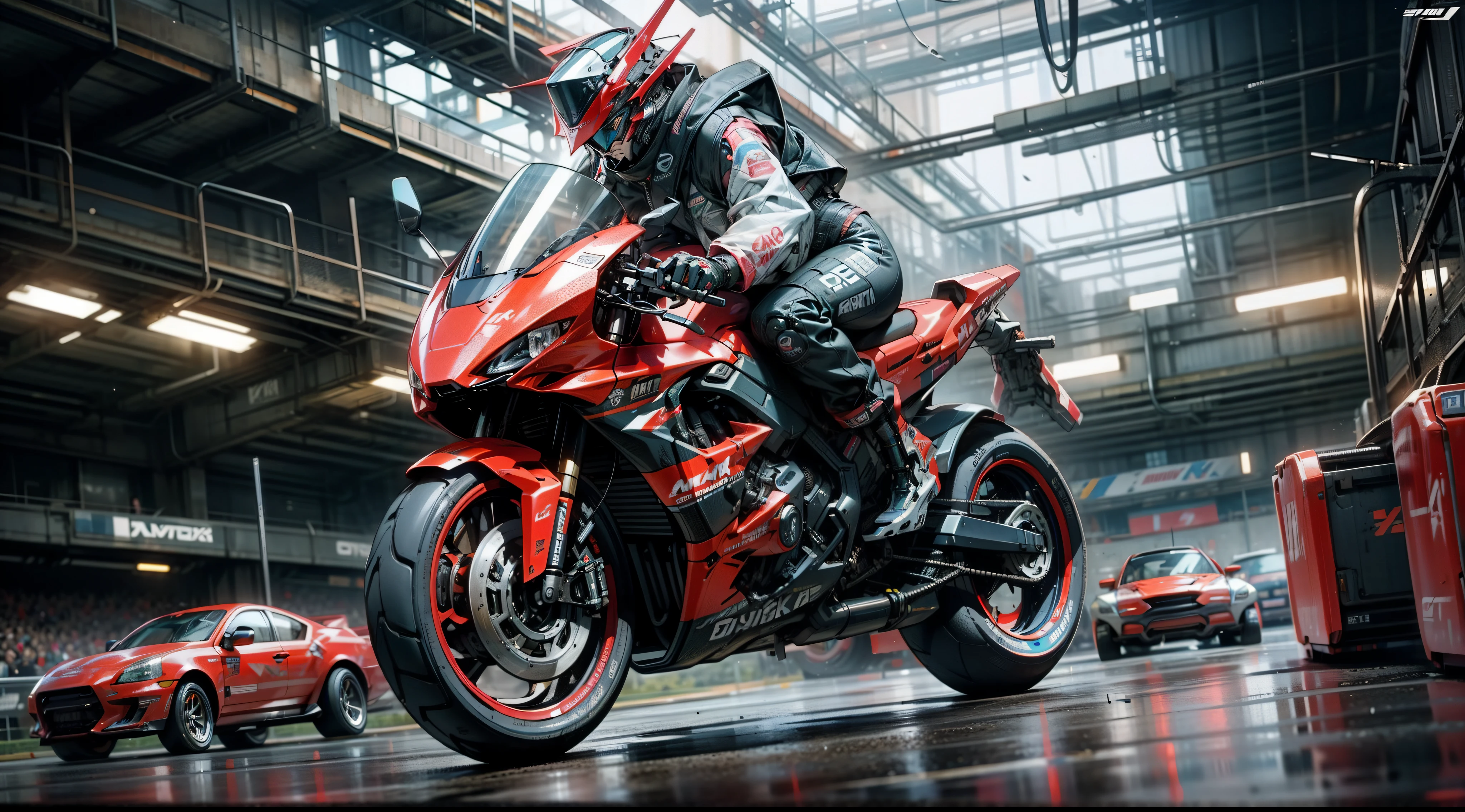 Background song,cyber punk style, 3D rendered character art, 8 K, Sports racing,Sci-fi racing,Sci-fi racing