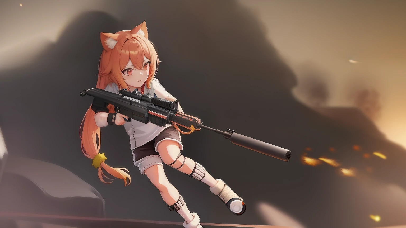 Anime girl with gun in hand,The background is fire, anime machine gun fire, Badass anime 8 K, Epic anime style, with rifle, trigger anime artstyle, Anime Stylization, style of anime4 K, Stylized anime, anime art style, Female action anime girl, maple story gun girl, High Quality Anime Art Style, anime shot, photoshoot poses
