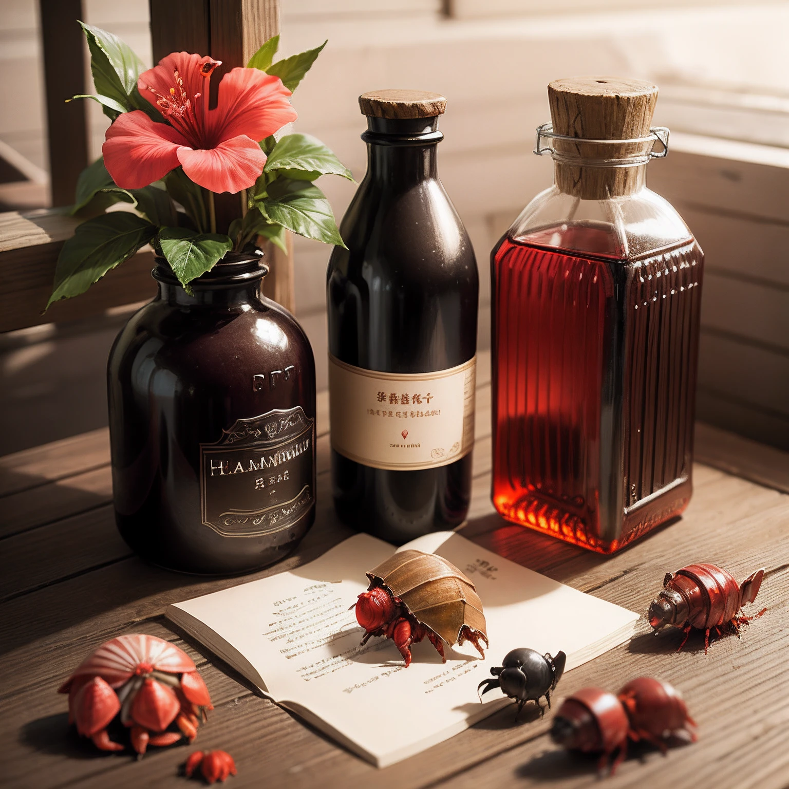 hibiscus、bottles、hermit crab