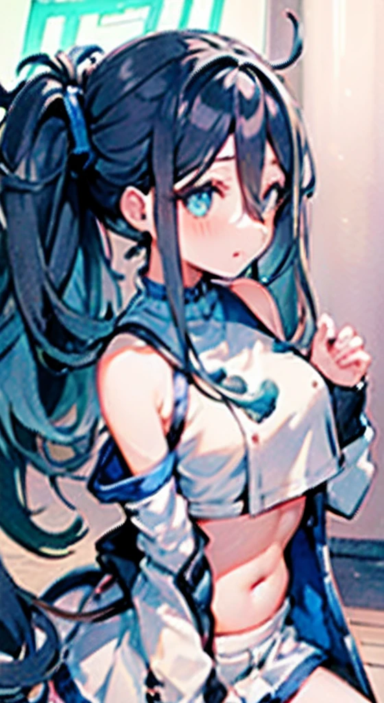 1人,(,petite short stature),animesque、Young and cute idol face、(Lorioppai)(Clothed big breasts , Loleasts,Mi Hot Pants)Double piece with hands raised (WatercolorPrivate Services, Shoulder Knitwear,Shoulders exposed、Back exposure) Huge breasts,