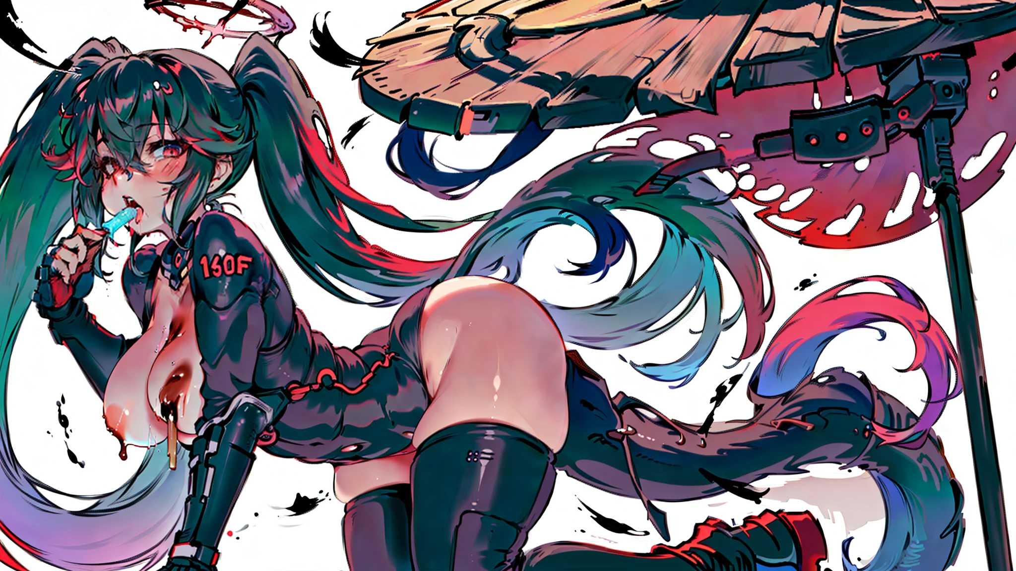 Anime girl lying on table, Beautiful anime girl kneeling with open legs, Biomechanical OPPAI, Sexy pudica pose gesture, seductive anime girls, with index finger, the anime girl is crouching, an oppai cyberpunk, hajime yatate, rogue anime girl ayanami rei, ryuko matoi, sexyposture, konachan,Exhale the mist,Stick out her tongue,Mermaid line,musculature,Ambiguous eyes,High-fork panties,Be red in the face,huge tit,over knee socks,open open mouth,Stick out her tongue, dropping saliva,White popsicles,Melted popsicles,Hair tied up,Long tongue,Single horsetail,The melted popsicle falls on the chest,Excitation,Rub your chest with your right hand,Plenty of liquid,White liquid,Floating popsicles,Suck on popsicles,looking at viewert,love heart,Throw a wink,Lick gently,Camel toes,Half-off coat,Oral sex,Popsicles in his mouth,Semi-closed Eyes,Abs,musculature,Sunburn,Brown skin,Popsicle pointed to panties,Put popsicles in it,Hold your butt with your left hand,Thick and long popsicles,Openwork panties,Top crotch,Fork the legs,without wearing shoes,Mesh socks,Excretion of breast milk,yogurt,Yogurt comes out of the mouth,Yogurt flows from the inside,A small amount of belly yogurt,Lower breast,Excrete yogurt,Get wet,leg loops,Yogurt flows from the butt,Jet yogurt,The halo,Lunette de soleil,black long boots,Deep orange glowing eyes,coda,breast press,Popsicles rub panties,Show your ass