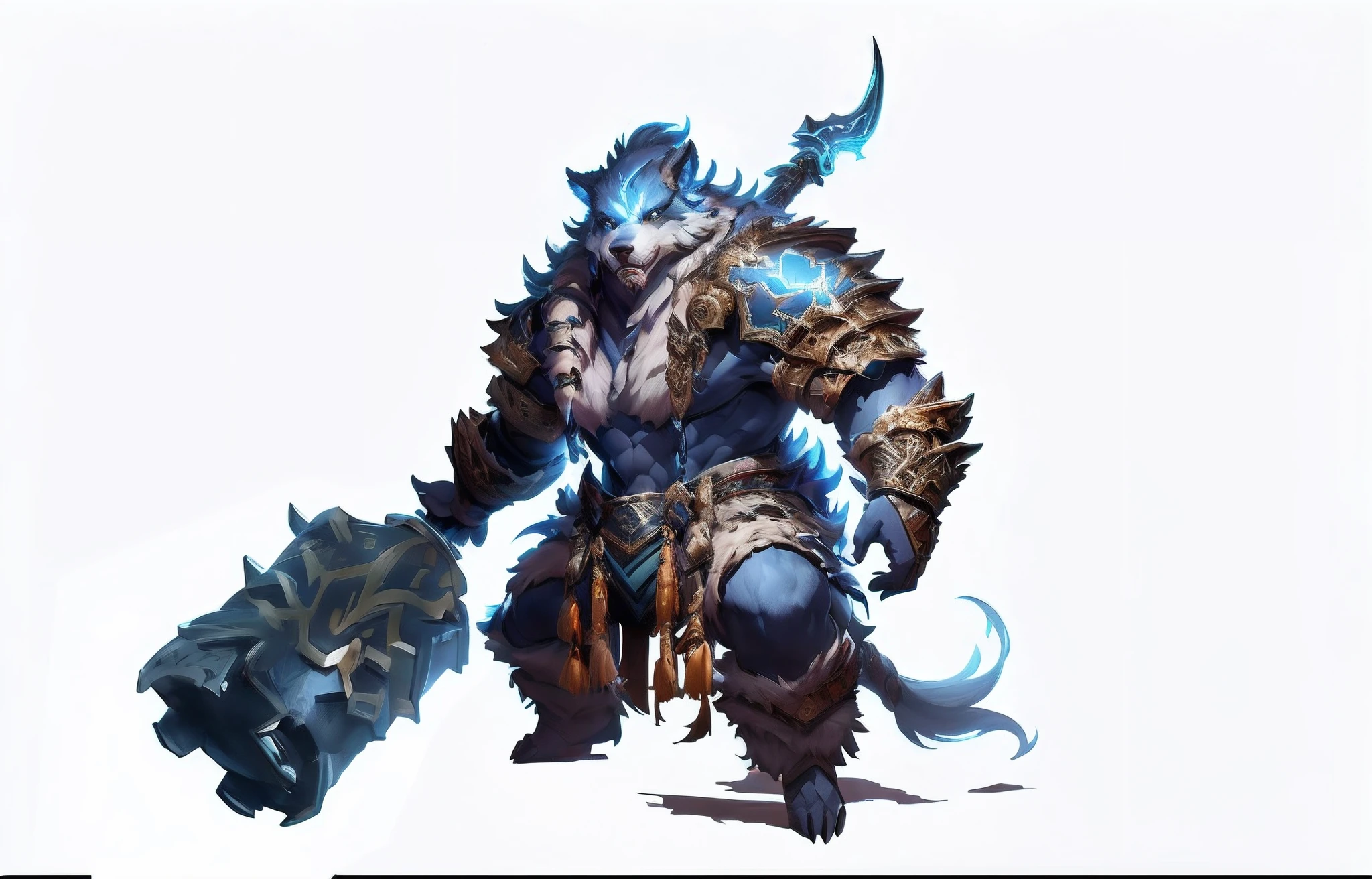 a close up of a person with a sword and a costume, youkai, Wolf Head, raging bugbear, Worm Ranger, fur-clad barbarian goliath, gnoll, Wukong, beastman concept, Riot game concept art, Son Goku, a minotaur wolf, warcraft character, blizzard game concept art, Highly detailed character design,very highly detailed face, world of warcraft concept art,unreal engine rendered, final fantasy 14 style