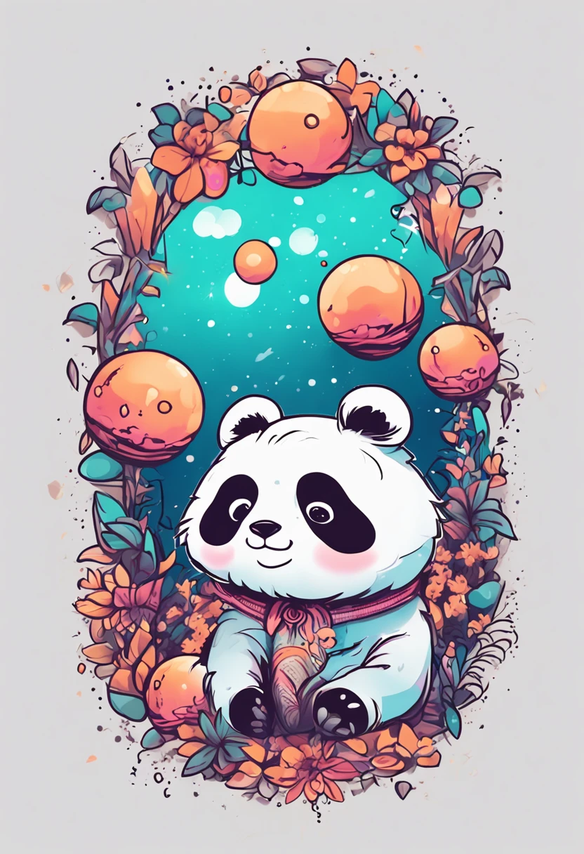 sticker 2d design, a cute adorable panda, for boys and girls t-shirt design, Collage, Clay, Fantasy, 32-bit, 35-70mm, Logo, Accent Lighting, Spectral Color, Pencil drawing, Boken effect, Anime, Kitschy, A winding path illuminated by a million stars.
