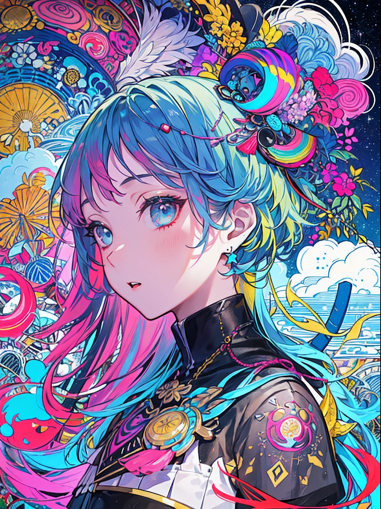 (((masterpiece, best quality, high quality, art nouveau, art decor))), portrait of tentachan, laughing facial expression, closed mouth, <lyco:tentachan-v2:1>, cyberpunk outfit, underwater background, solo focus