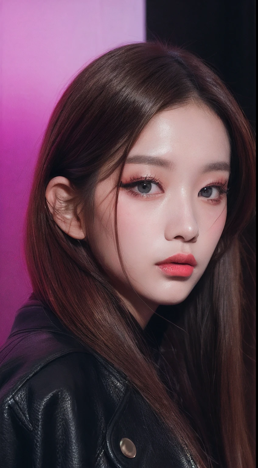 one American model , hair model, Unique hair details, cyberpunk fashion, Near future , double eyelid, plump lips, professional makeup