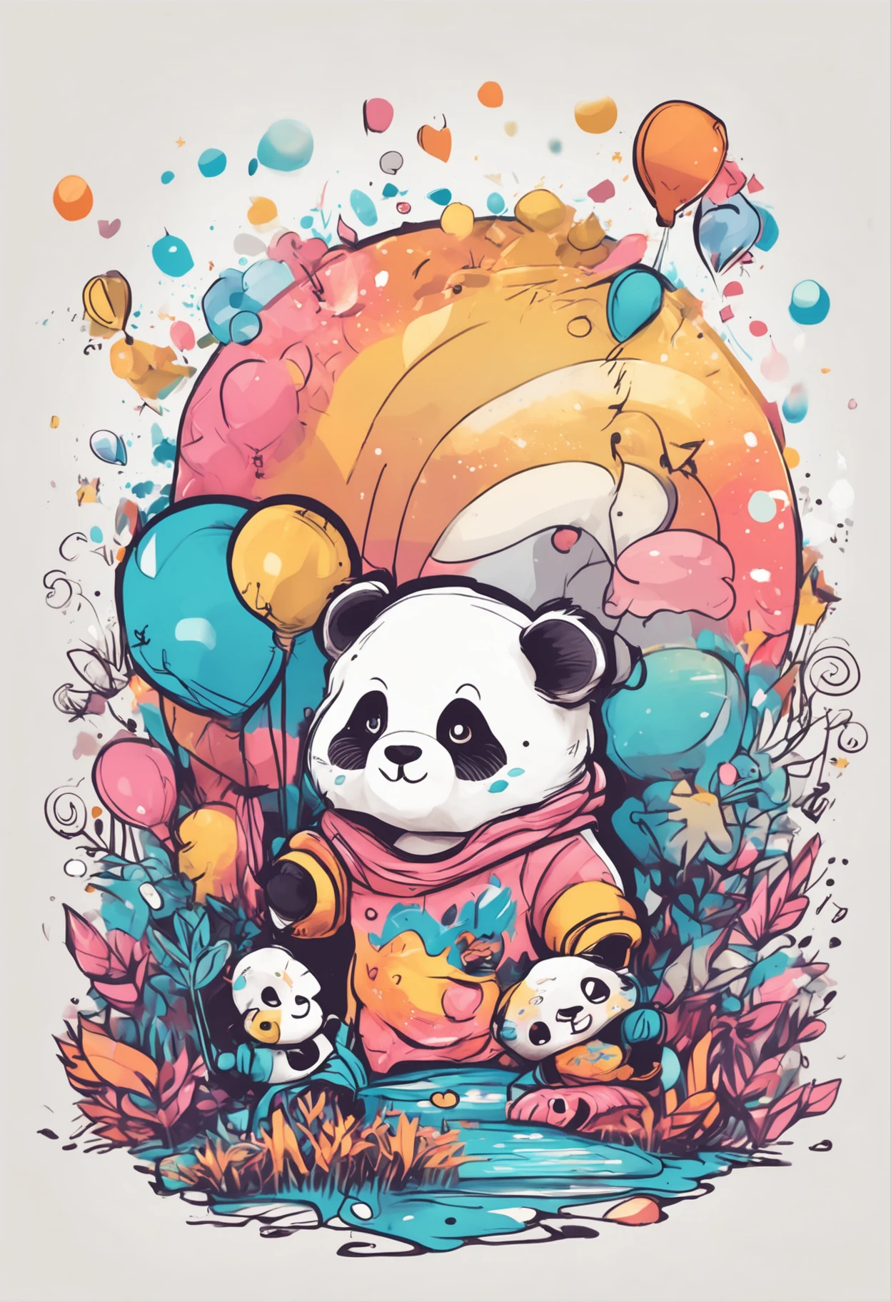 sticker 2d design, a cute adorable panda, for boys and girls t-shirt design, Collage, Clay, Fantasy, 32-bit, 35-70mm, Logo, Accent Lighting, Spectral Color, Pencil drawing, Boken effect, Anime, Kitschy, A winding path illuminated by a million stars.