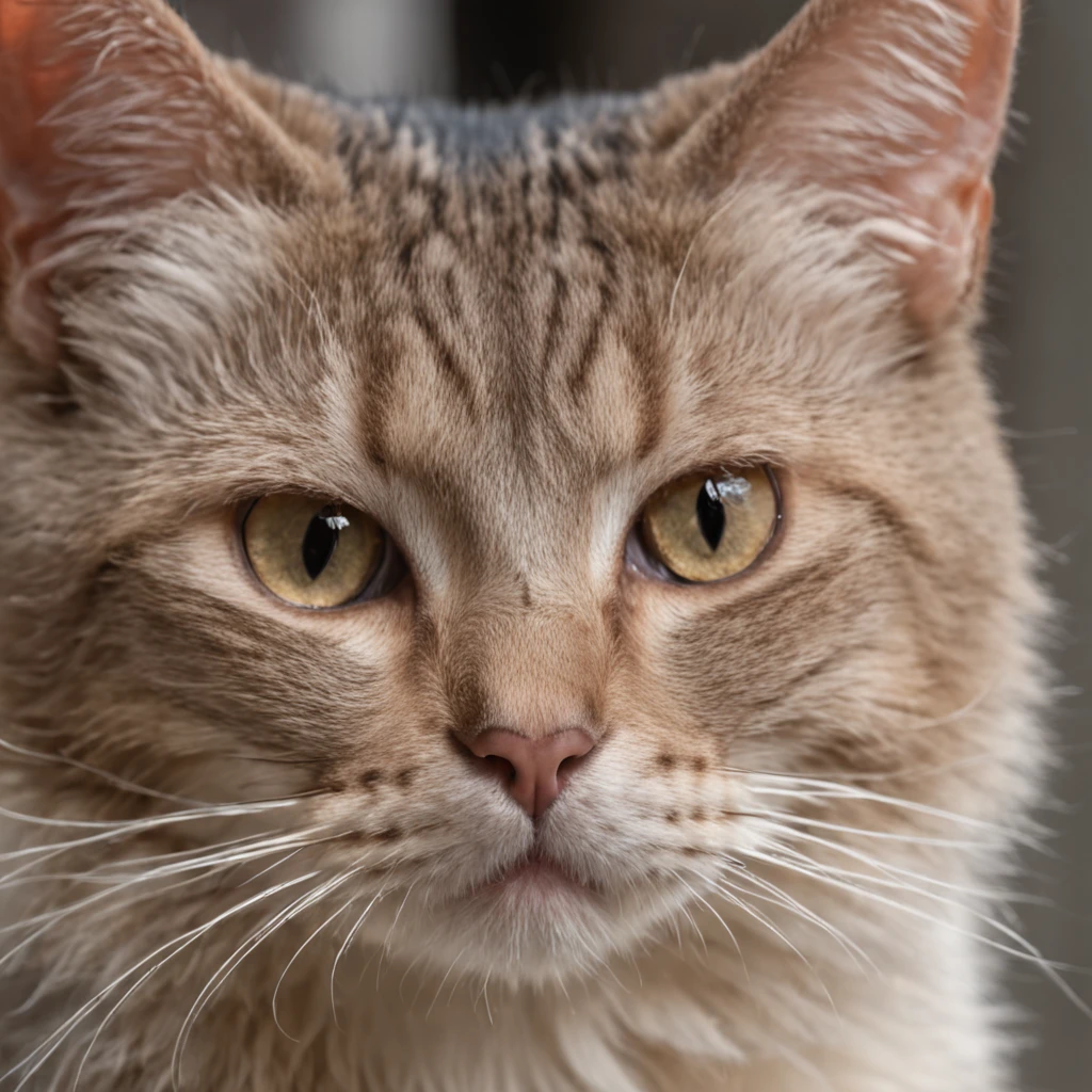 Um gato com a boca aberta parecendo assustado