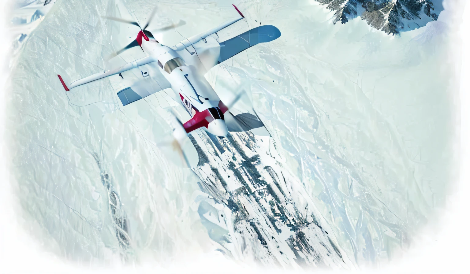 There was a small plane flying in the snow, electric cats that fly over ice, air shot, Trailing white vapor, Cessna, viral photo, Planes, hyper realisitc, Cessna glider plane, absolutely outstanding image, close up photograph, flatillustration, mid air shot, fused aircraft parts, strafing attack aircraft, an avalanche of snow, poster shot, flying shot
