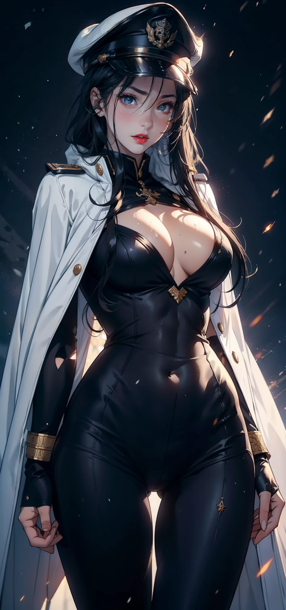 91 females,36 years old,multiple persons,熟妇,mature,Bigchest,Big breasts Thin waist,long leges,Raised sexy,Pornographic exposure, 独奏,Beauty contests,standing on your feet(Background with:the sea,snow mountains,warships,at winter season,Blizzarding,Big snowflakes)On warships, with his long black hair,Long hair flutters in the wind,dynamicposes,Sweat profusely,drenched all over the body,seen from the front, hair straight, mostly cloudy sky,(((tmasterpiece),(Very detailed CG unity 8K wallpaper),best qualtiy,cinmatic lighting,detailed back ground,beatiful detailed eyes,Bright pupils,(Very fine and beautiful),(Beautiful and detailed eye description),Black eyes,Redlip,ultra - detailed,tmasterpiece,)),facing at camera,(The upper part of the body),A high resolution,ultra - detailed),revealing breasts,Bare genitalia, Bulge,legs are open,sexyposture,Camel toes,Flushed complexion,Open-mouthed,frontage,military officer,Officer's cap(Wearing:White cloak,down jacket,Winter officer uniform,black legging pants,Armour,Gold wire embroidery,Snowflake decoration)