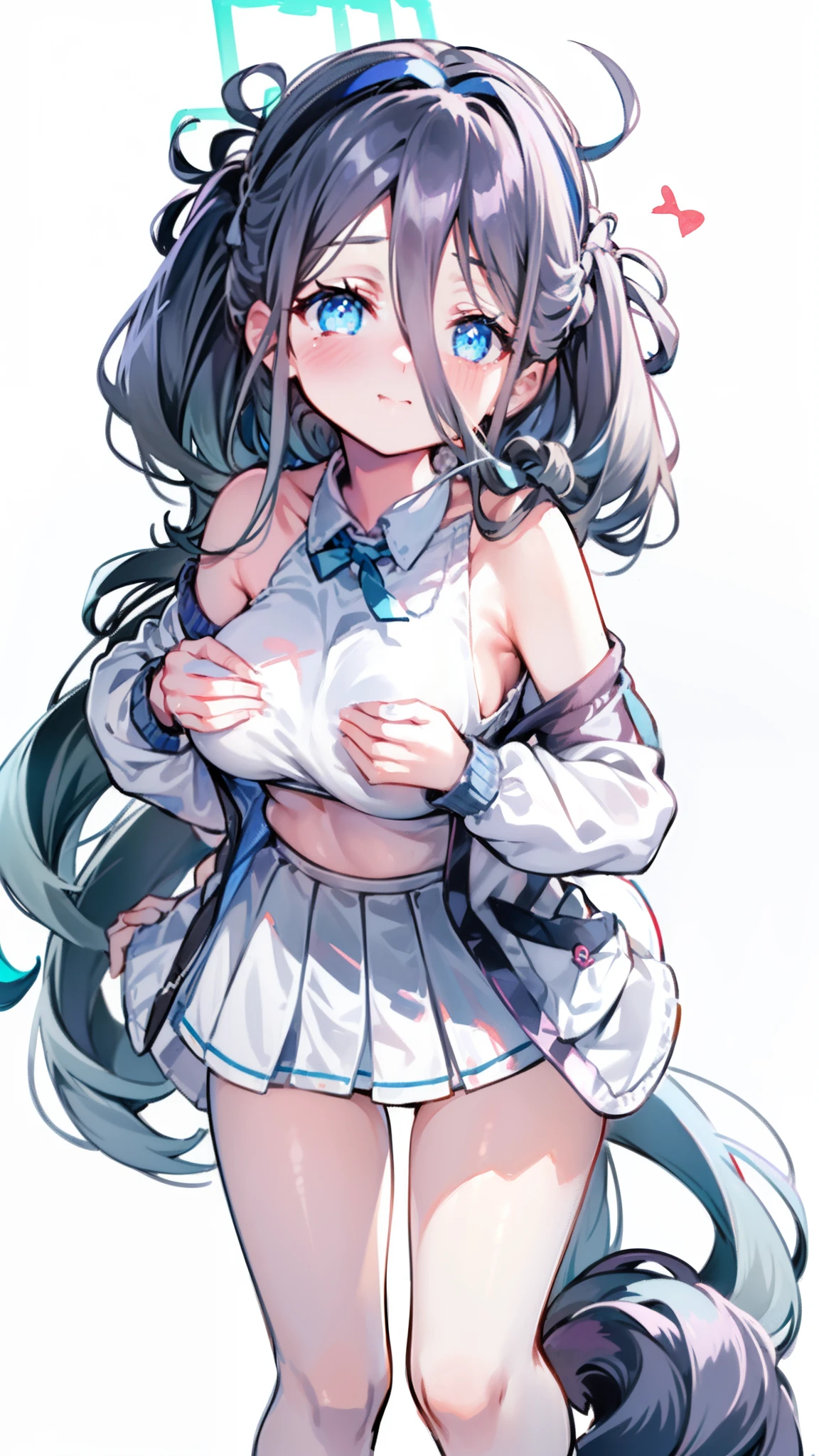 1人,(,petite short stature),animesque、Young and cute idol face、(Lorioppai)(Clothed big breasts , Loleasts,Mi Hot Pants)Double piece with hands raised (WatercolorPrivate Services, Shoulder Knitwear,Shoulders exposed、Back exposure) Huge breasts,