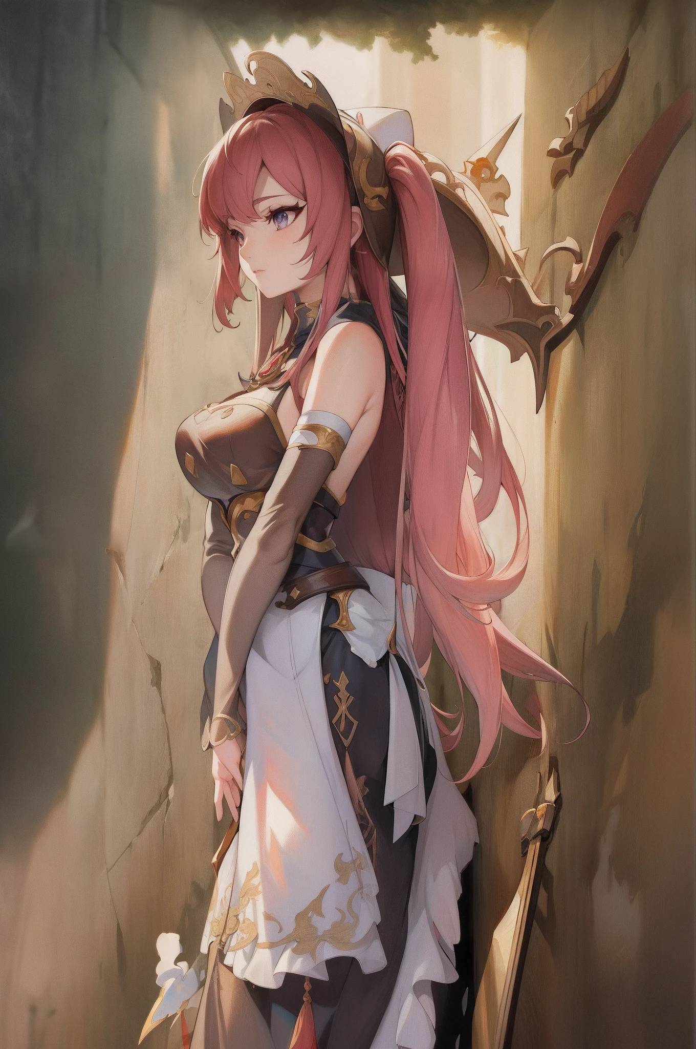 Anime girl with long pink hair and hat standing in front of wall, guweiz, cushart krenz key art feminine, 2. 5 d cgi anime fantasy artwork, 8k high quality detailed art, anime goddess, anime fantasy artwork, Detailed Digital Anime Art, guweiz on pixiv artstation, guweiz on artstation pixiv