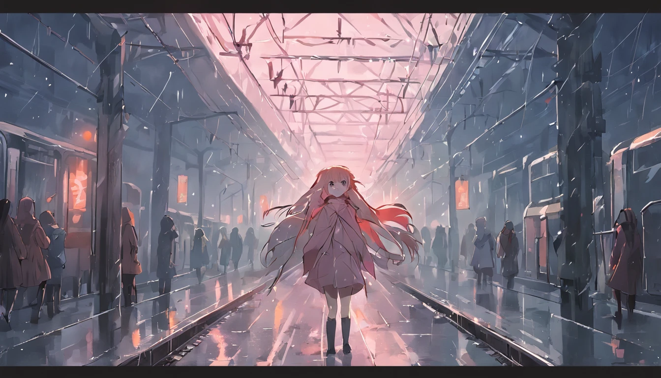 Girls' train station back heavy rain