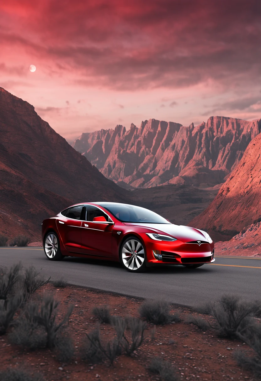 Red Tesla Model S Ultra Realistic 3D 8K 16:9