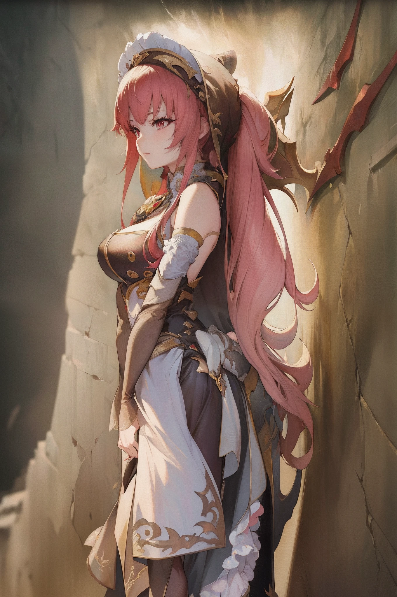 Anime girl with long pink hair and hat standing in front of wall, guweiz, cushart krenz key art feminine, 2. 5 d cgi anime fantasy artwork, 8k high quality detailed art, anime goddess, anime fantasy artwork, Detailed Digital Anime Art, guweiz on pixiv artstation, guweiz on artstation pixiv