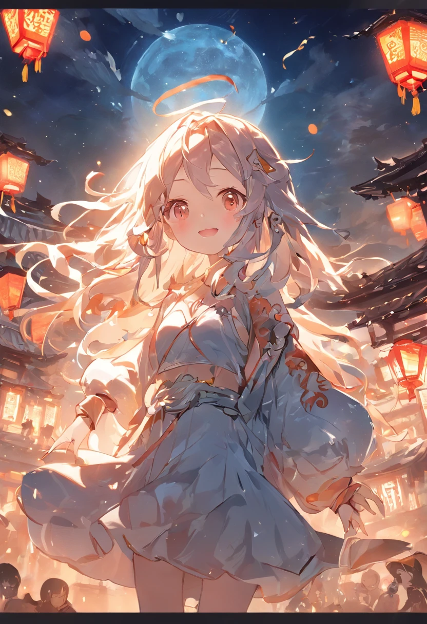 (((masterpiece)))、(((top-quality)))、((ultra-detailliert))、(illustratio)、((extremely delicate and beautiful))、Bright smile、floating、(Detailed light) (1girl in)、、独奏、The long-haired、The wind is blowing、A WORLD、(cute eye)Wizard Hat, red blush, blush stickers, cleavage of the breast, bare shoulders, doress, off shoulders, cowboy shot, is standing, A smile, Surreal CG rendering ancient China,Ancient buildings and ancient towns in Gangnam have Yaolin Wonderland。the night,The stars are bright,The smoke is tempting,Maple and milk leaves are trees。Snowy landscape。K HD