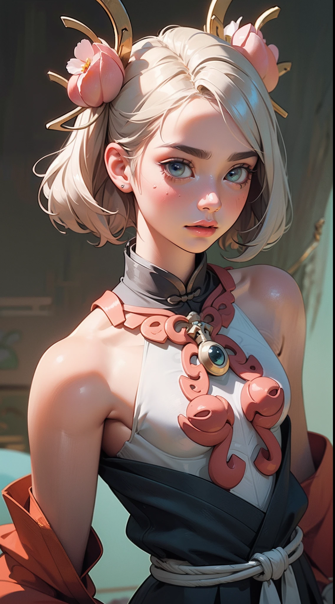 (masterpiece, best quality), 1girl, Butterscotch Blonde Slicked-Back Undercut with Taper Fade, big breasts, <lora:Tall_anime_girl:1>