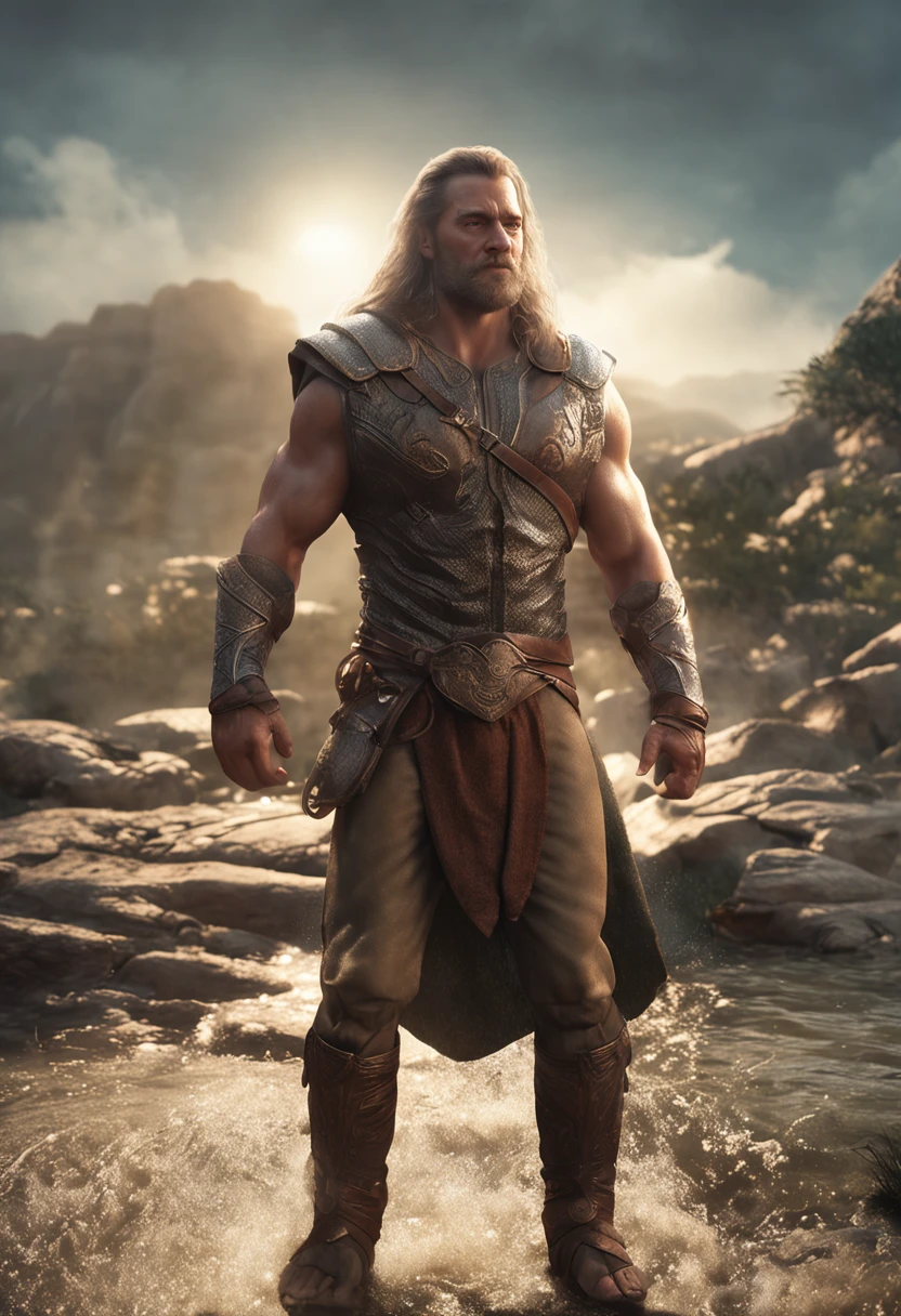 ((pixarstyle)) a waist-length portrait of a spartan male, warrior, dirt, scars, grunge, bare chest, natural skin texture, 4k textures, hdr, intricate, highly detailed, sharp focus, cinematic look, hyperdetailed