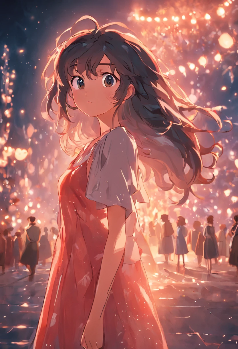 22-year-old beautiful working girl,largeeyes,Naturally curly long hair,shift dresses,Disney Pixar style,a sense of atmosphere,Cinematic style,Super HD