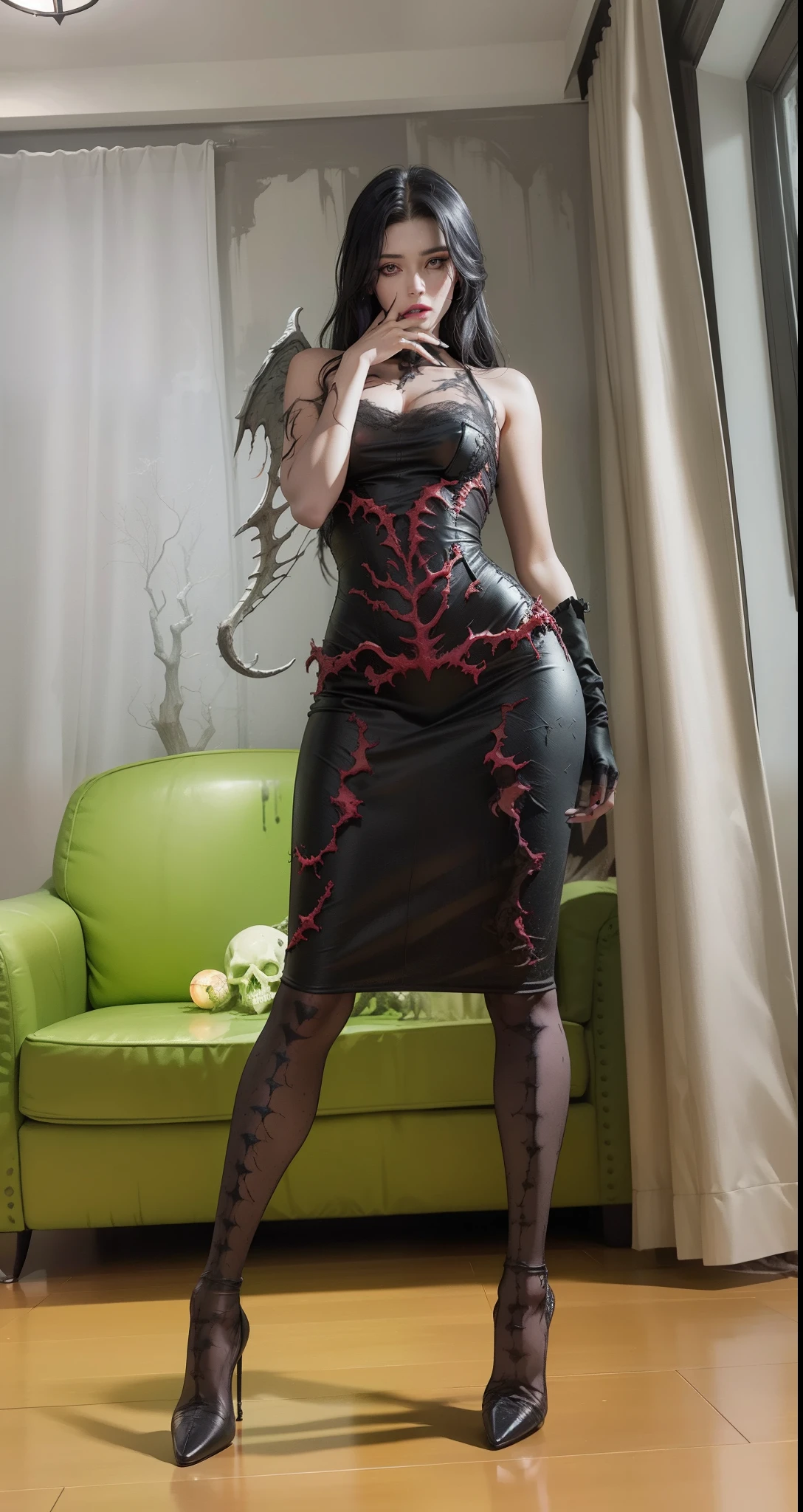 Fine matte paint,Skeleton Dark Angel, Haunted castle with large wings, Fill the drawing table with a knife,terroral,uncanny,horrid,secret terror,tentaculata,grape trees,The eye,uncanny valley effect teeth,all fours,Critters,Blood Moon,super high image quality,Sexy beauty,The picture quality is clear,