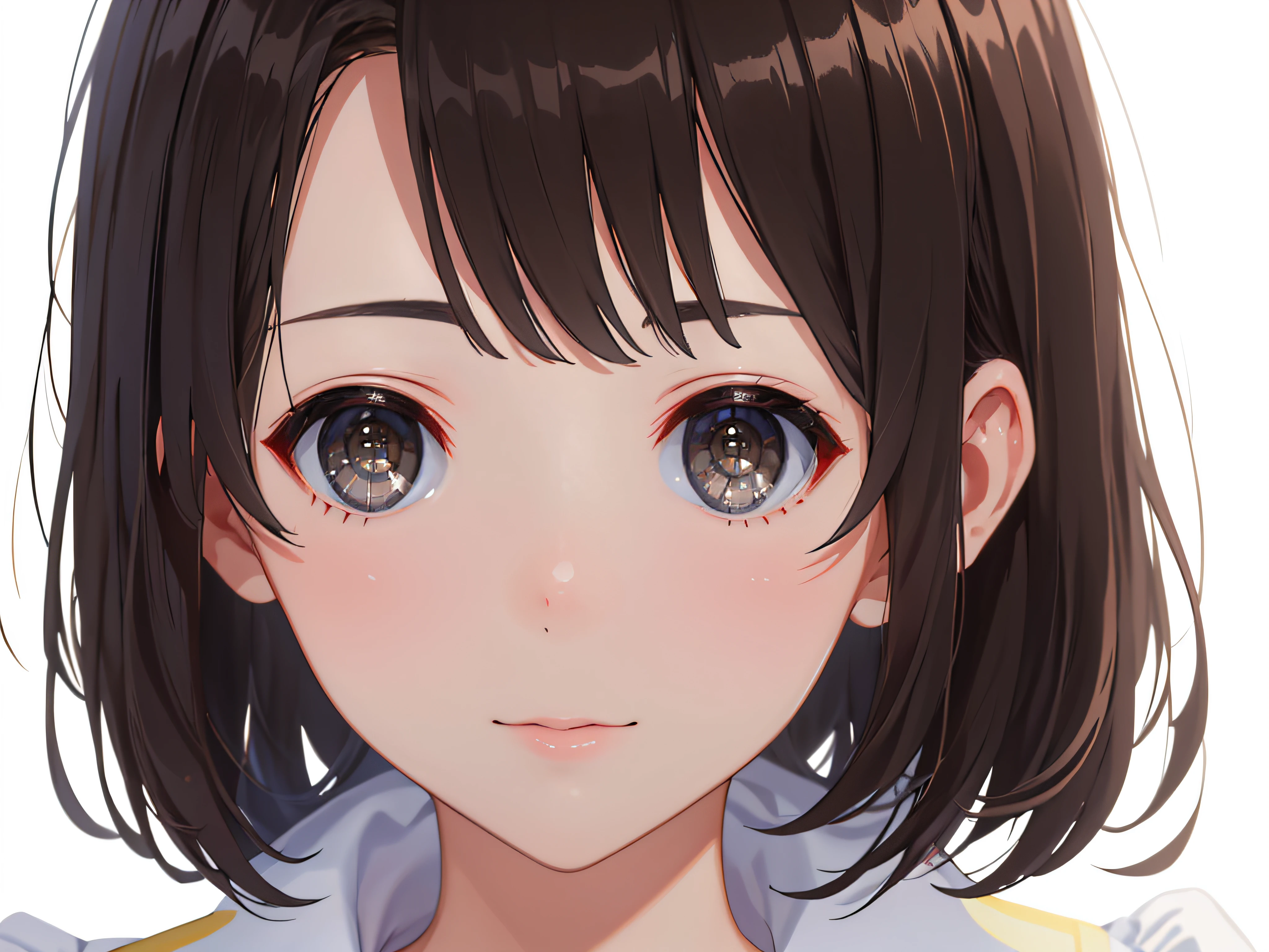 (masterpiece:1.6、top-quality)、(Beautiful Eyes of Details:1.2)、-yeld wo、soio、profile、Close-up portrait、brown haired、background whites、White background、beautidful eyes、real looking skin、Schoolgirreallistic、Photorealsitic)、realisitic、ighly detailed、The ultra-detailliert、