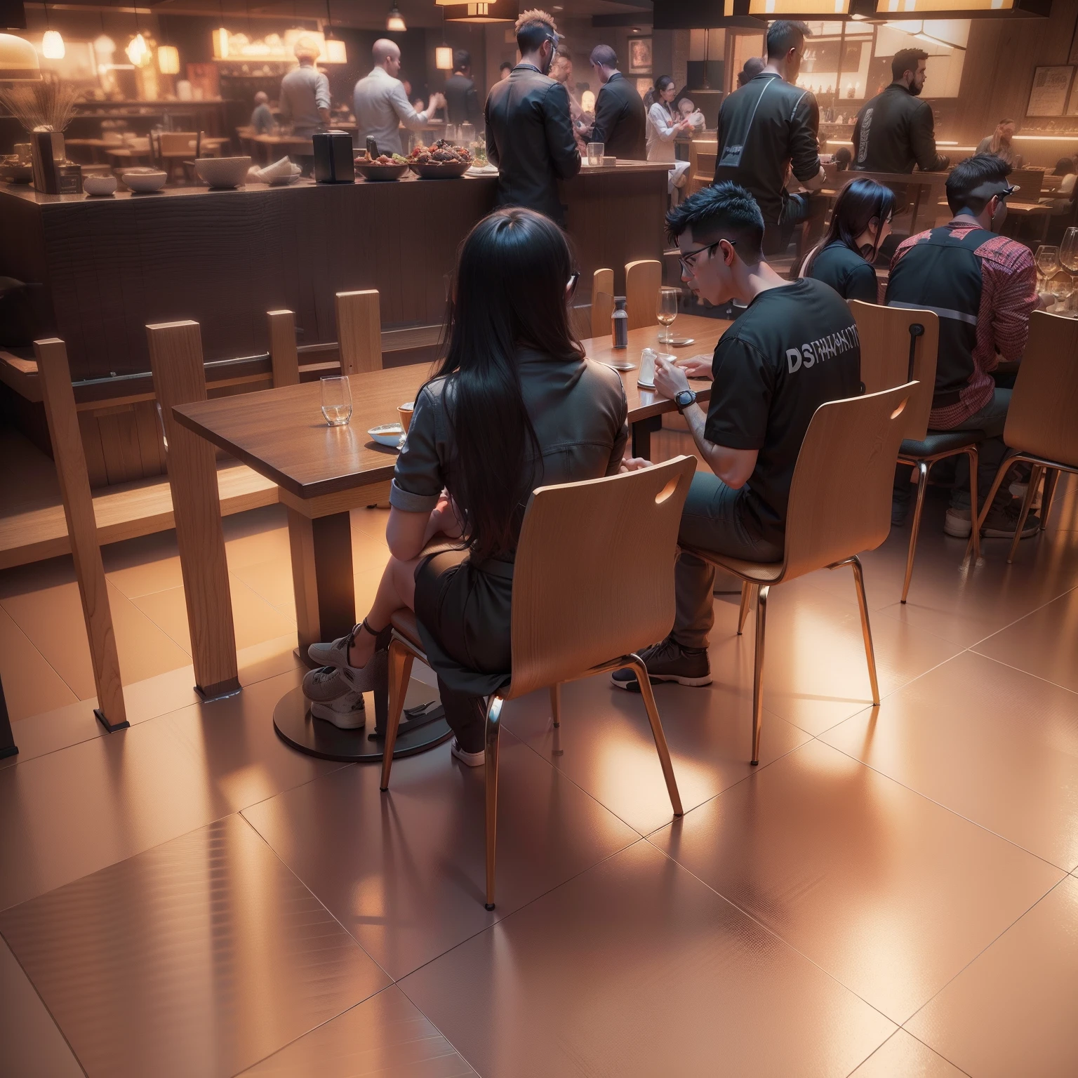 In a restaurant,cyber prank,3d render, cinematic light