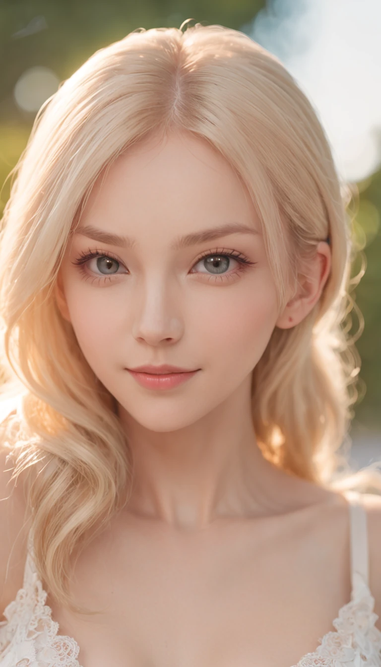 ((One lady))、fully body photo、(((Fully grown Russian girls, Dress less, Gorgeous light blonde hair, Cute humble smile))), (((evening lighting))), (((Sexy, seductive angles))), ((( A highly detailed, Perfect eyes, 逼真))) , sima, Palms, blue open sky, (( Vector art )) , 32k --no ((NSFW, Cute))