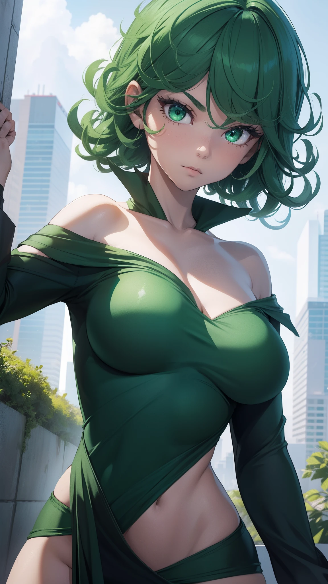 fubuki, green hair, taut clothes, fur coat, jewelry, necklace, 1girl, huge breasts, realistic fubuki, skindentation, cleavage cutout, cleavage, breasts, massive breasts, huge breasts, sheer skimpy green dress, masterpiece, best quality, highly detailed, breasts bursting through shirt, shirt tearing, torn clothes, clothes tearing, cloth pieces, nudity, ((nudity)), nipples, exposed pussy, too short dress, exposed tits