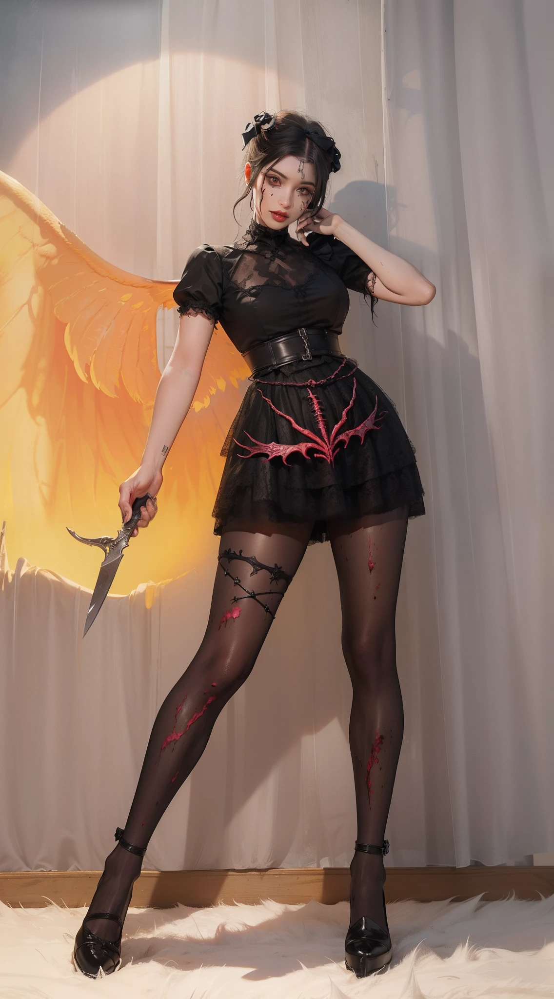 Fine matte paint，Skeleton Dark Angel, Haunted castle with large wings, Fill the drawing table with a knife，terroral，uncanny，horrid，secret terror，tentaculata，grape trees，The eye，uncanny valley effect teeth，all  fours，Critters，Blood Moon，super high image quality，Sexy beauty，The picture quality is clear，