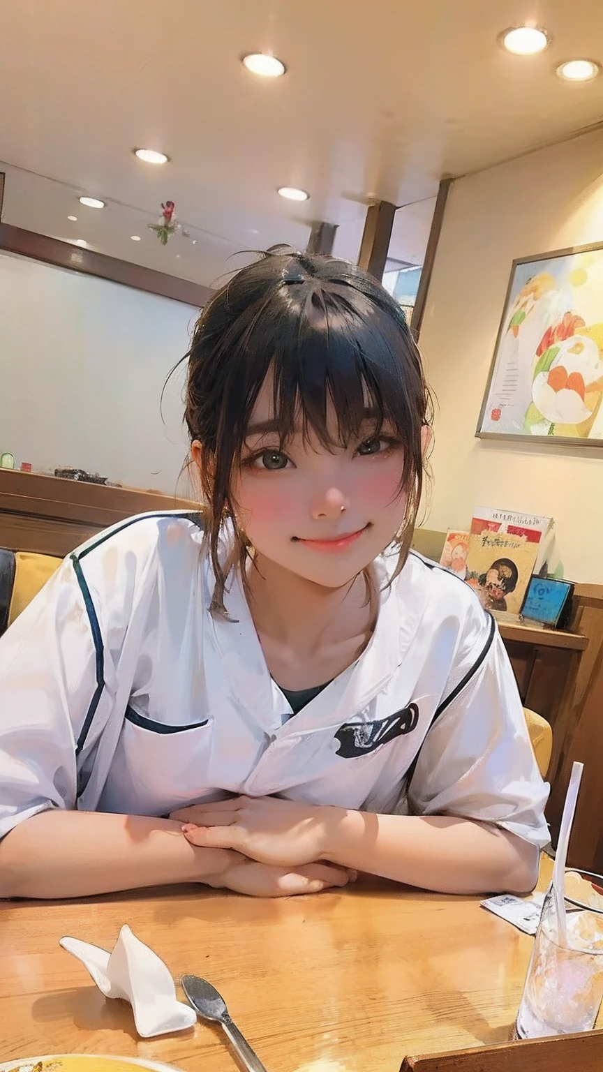 Smiling woman sitting at table holding a plate of food, chiho, taken with sony alpha 9, shot with sony alpha 1 camera, captured on canon eos r 6, taken with sony a7r camera, portrait of a japanese , tsugumi ohba, shikamimi, Shiori Teshirogi, tsutomo nihie
