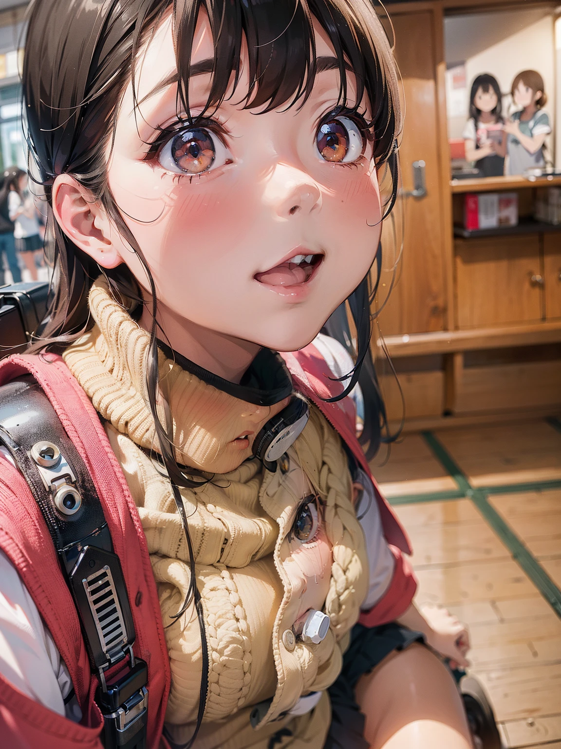 There is a girl sitting with a backpack, gemma chen, louise zhang, chiho, photo taken with canon 5d, lulu chen, 😭 🤮 💕 🎀, lv, 8K selfie photo, ron, portrait of a japanese teen, profile picture 1024px, pokimane, leslie zhang, staring at camera with affection