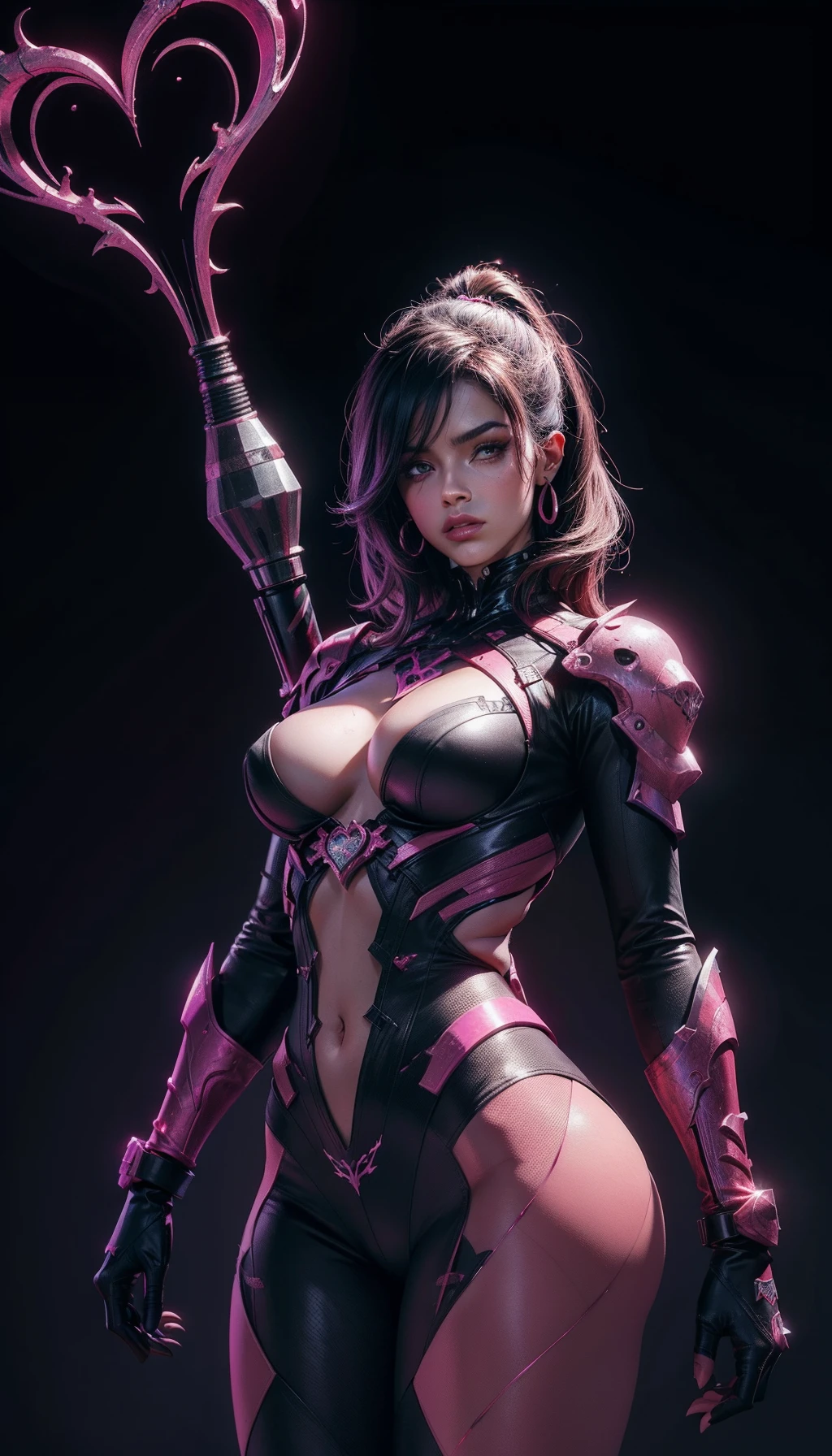 poderosa, Costeira, guache, foto de corpo inteiro, sketchfab, Alto contraste, GameArt, cores magenta rosa choque, Metalheart, Xray lighting, altamente detalhado, caothic, Colorido Preto, gotejamento de tinta, tiro longo,