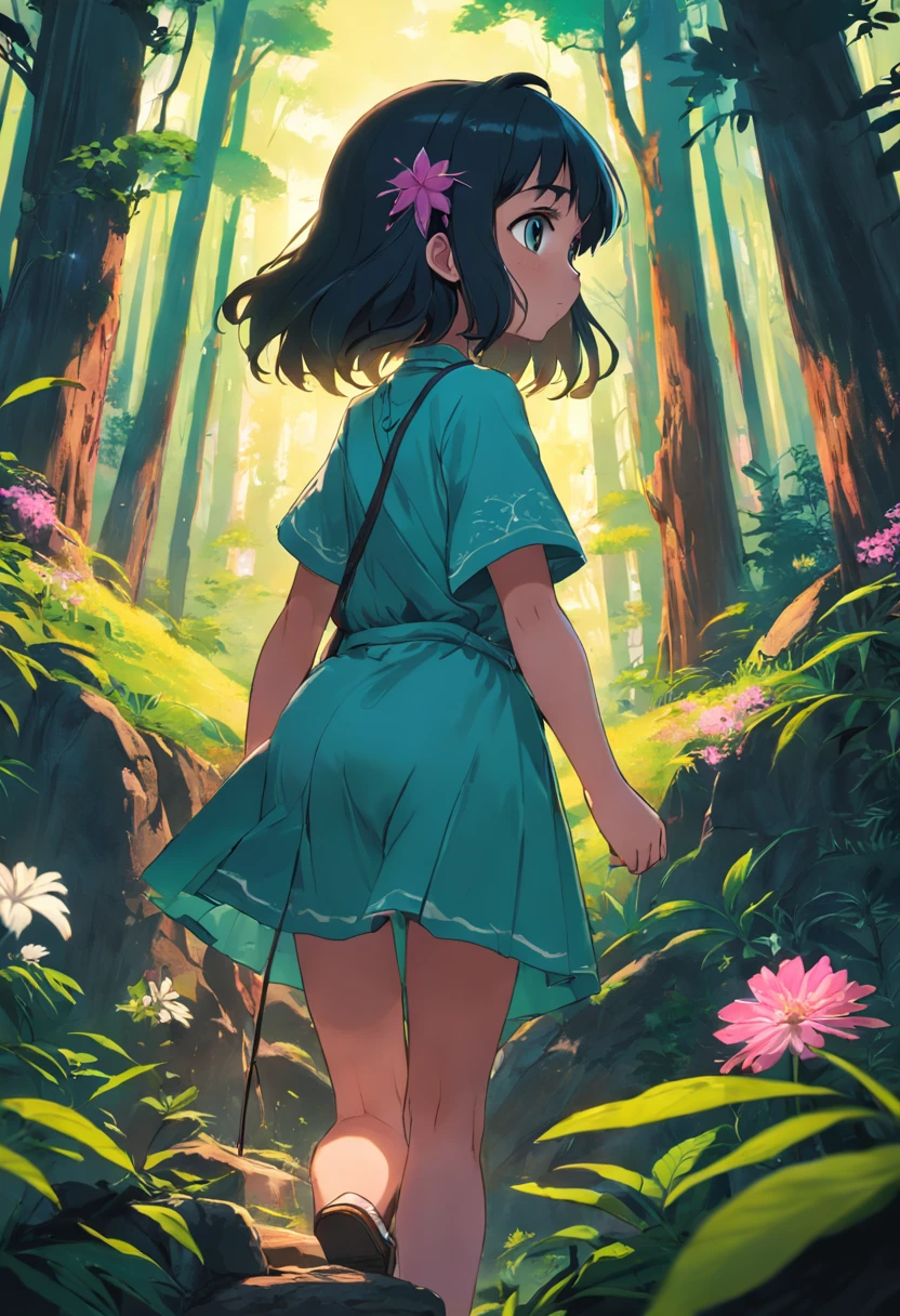 exploradora na floresta
