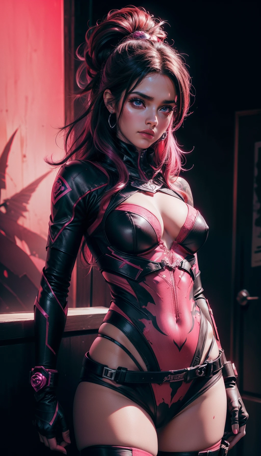 poderosa, Costeira, guache, foto de corpo inteiro, sketchfab, Alto contraste, GameArt, cores magenta rosa choque, Metalheart, Xray lighting, altamente detalhado, caothic, Colorido Preto, gotejamento de tinta, tiro longo,