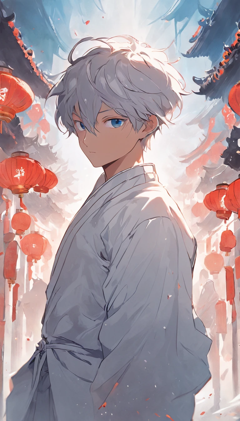 (White background:1.4),(Silhouette of a boy's head, blue color eyes, Short gray hair, Oriental elements,Wing Chun Kung Fu moves,full bodyesbian,frontage,white clothes,Tang suit),(Chinese illustration:1.3, Quilted paper art:1.2),( reasonable design, Clear lines, High sharpness,Best quality, Very detailed, Masterpiece, movie light effect, 4K )