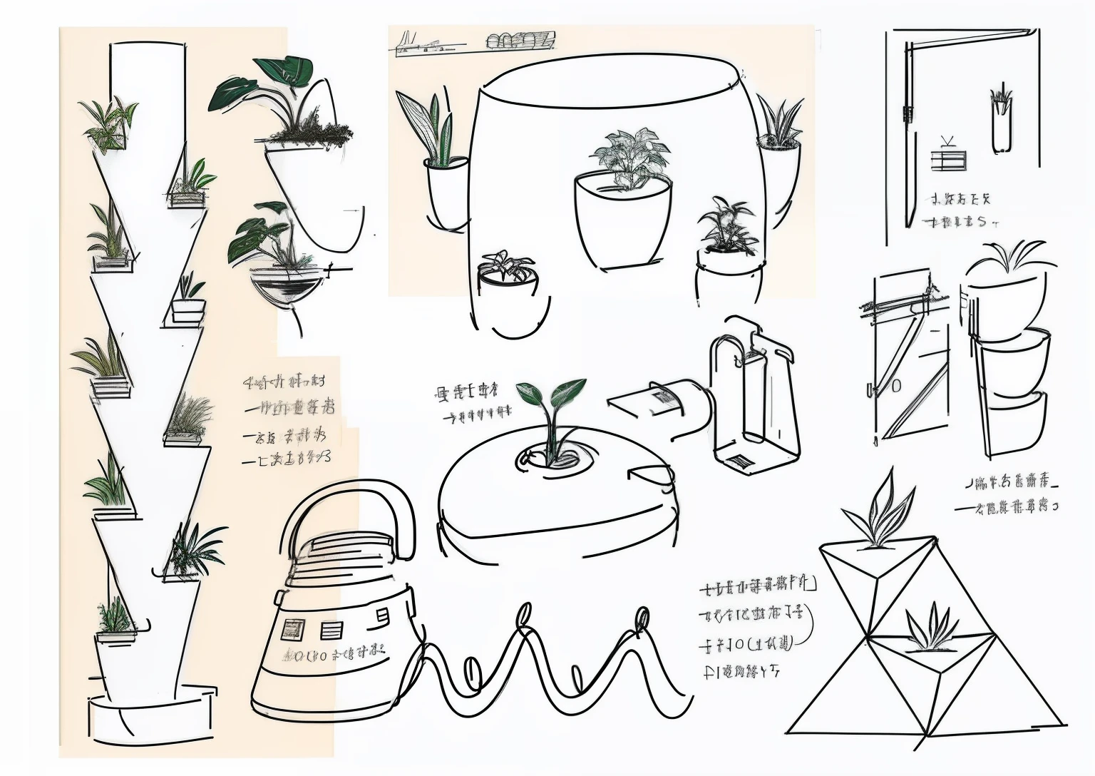 air purifier,Moss wraps the purifier,,Product details in different directions,industrial design concept, concept-art | dyson, product design concept, product design render, concept sketches, concept design,handpainted,Black and white lines,Sketches of the various items being displayed, concept sketches, object concept art, Diagrams, Detailed charts, props containing trees, concept-art, concept-art, some plants, conceptual drawing, concept sheet, a plant, pots with plants, form and shape exploration, archillect concept art, line work concept art, architectural concepts, Concept illustration