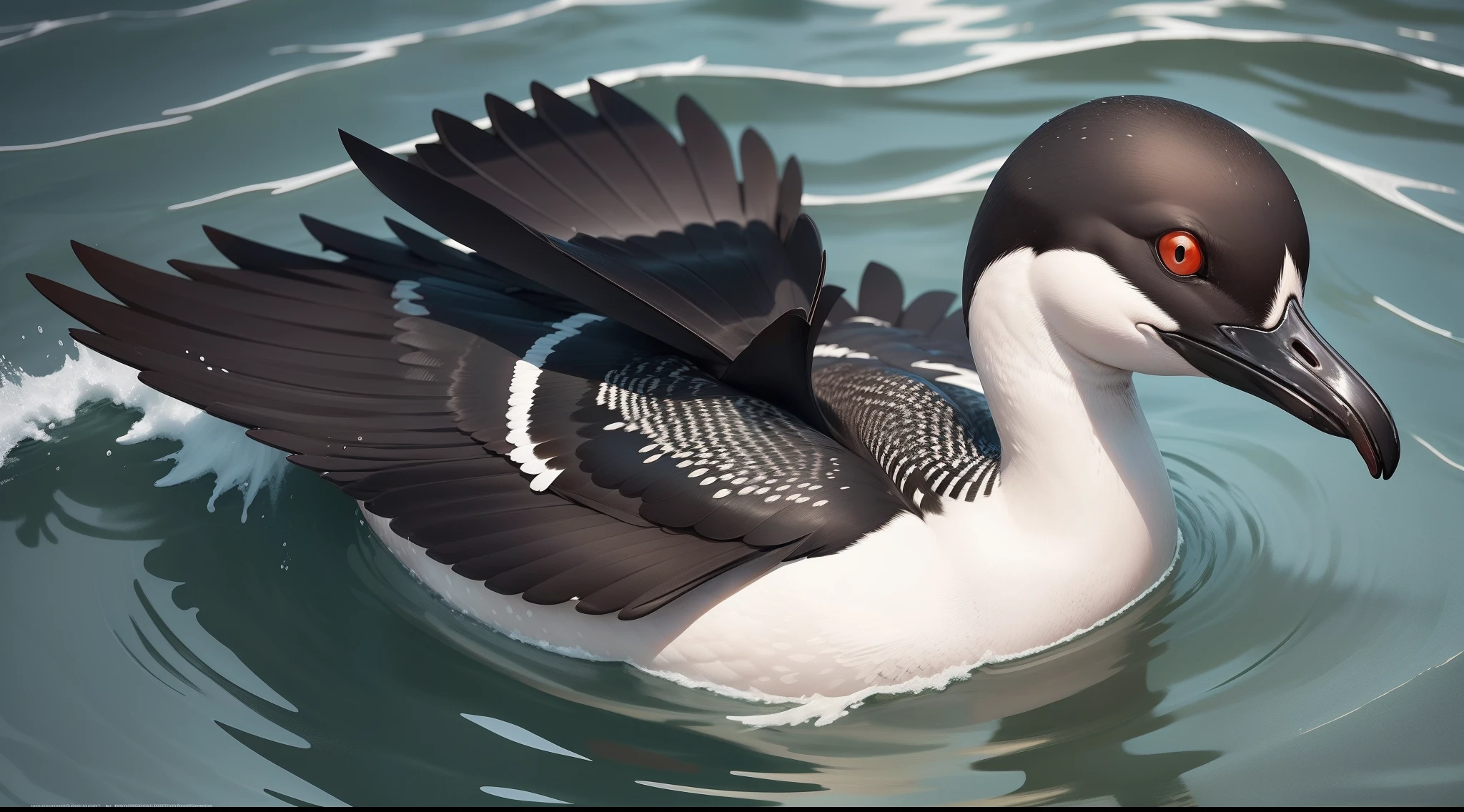 The Common Loon (Gavia immer) is a large water bird species found in North America and northern parts of Europe. They are known for their distinctive calls and excellent swimming abilities. Their black and white plumage, along with their skill in diving, allows them to search for food in deep waters.