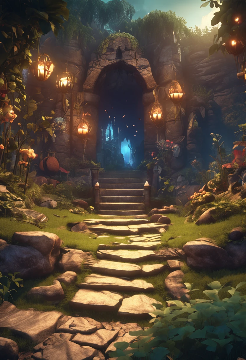 Design a fantasy and magic style game scene,Top view 2D