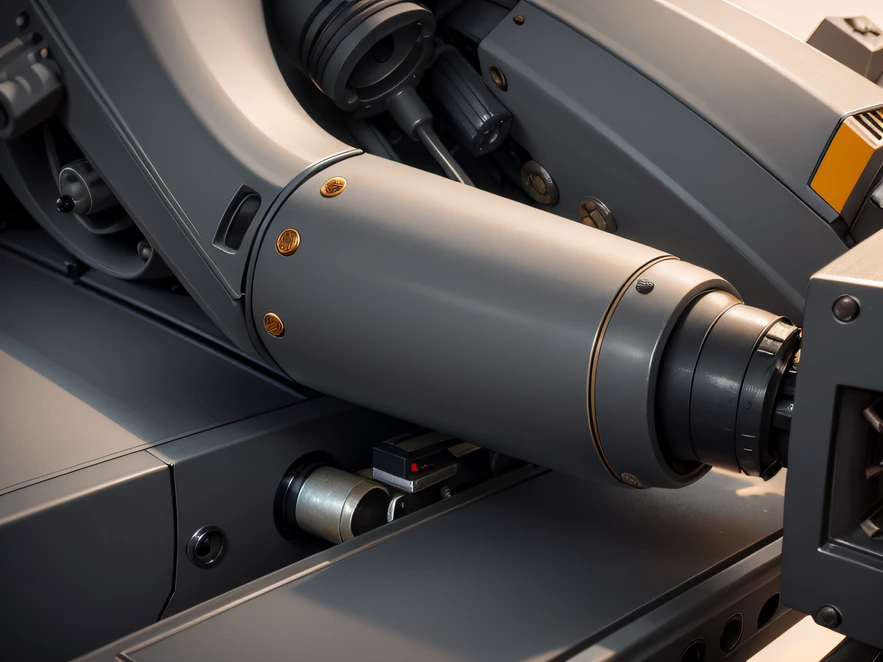 ((Highest image quality, reality, outstanding details, ultra-high resolution), (nobody, realism: 1.4), ((close up:1)), highly condensed delicate surface, 1 machine generater, multiloader, excavator, (machine color base ratio dark grey:0.8 other-color:0.2), (putting a anti-aircraft weapon), background simple gray wall, (Aging:0.75),