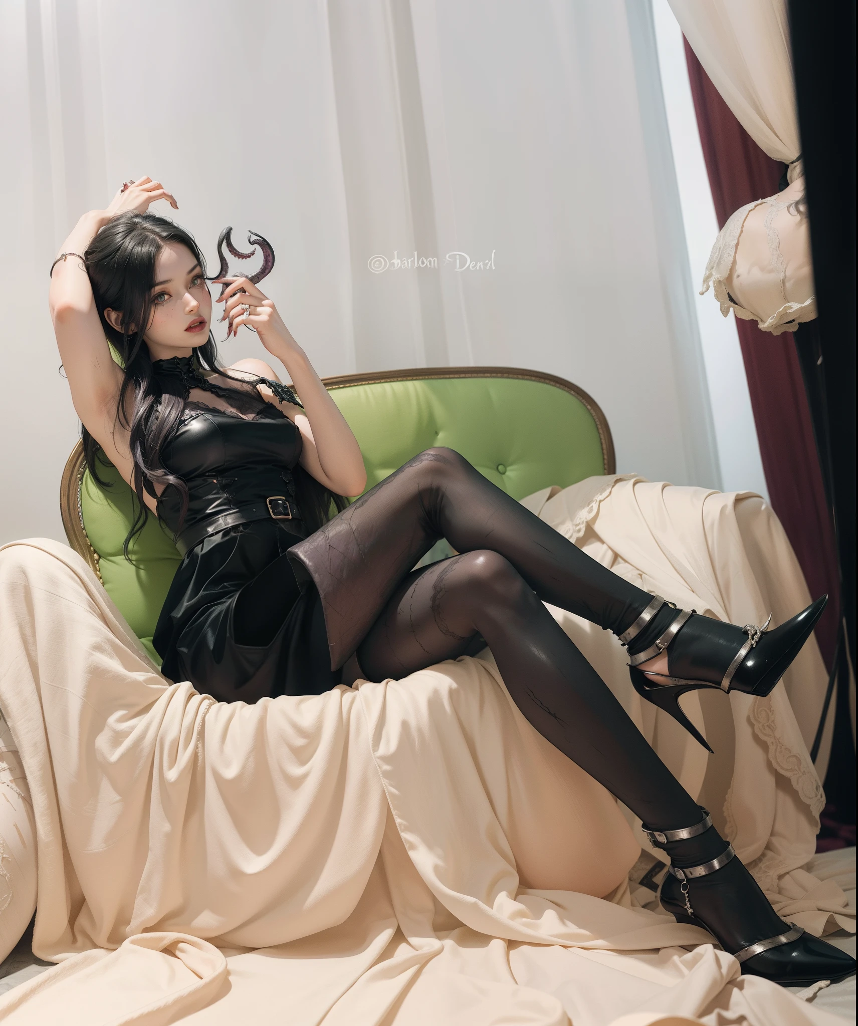 there is a woman in a black dress laying on the floor, cruel korean goth girl, wearing black latex outfit, sexy dominant pose, wearing atsuko kudo latex outfit, full body xianxia, black latex, sexy look, imposing and dominating, sexy :8, sexy girl, sexy pose, asian girl, captured on canon eos r 6