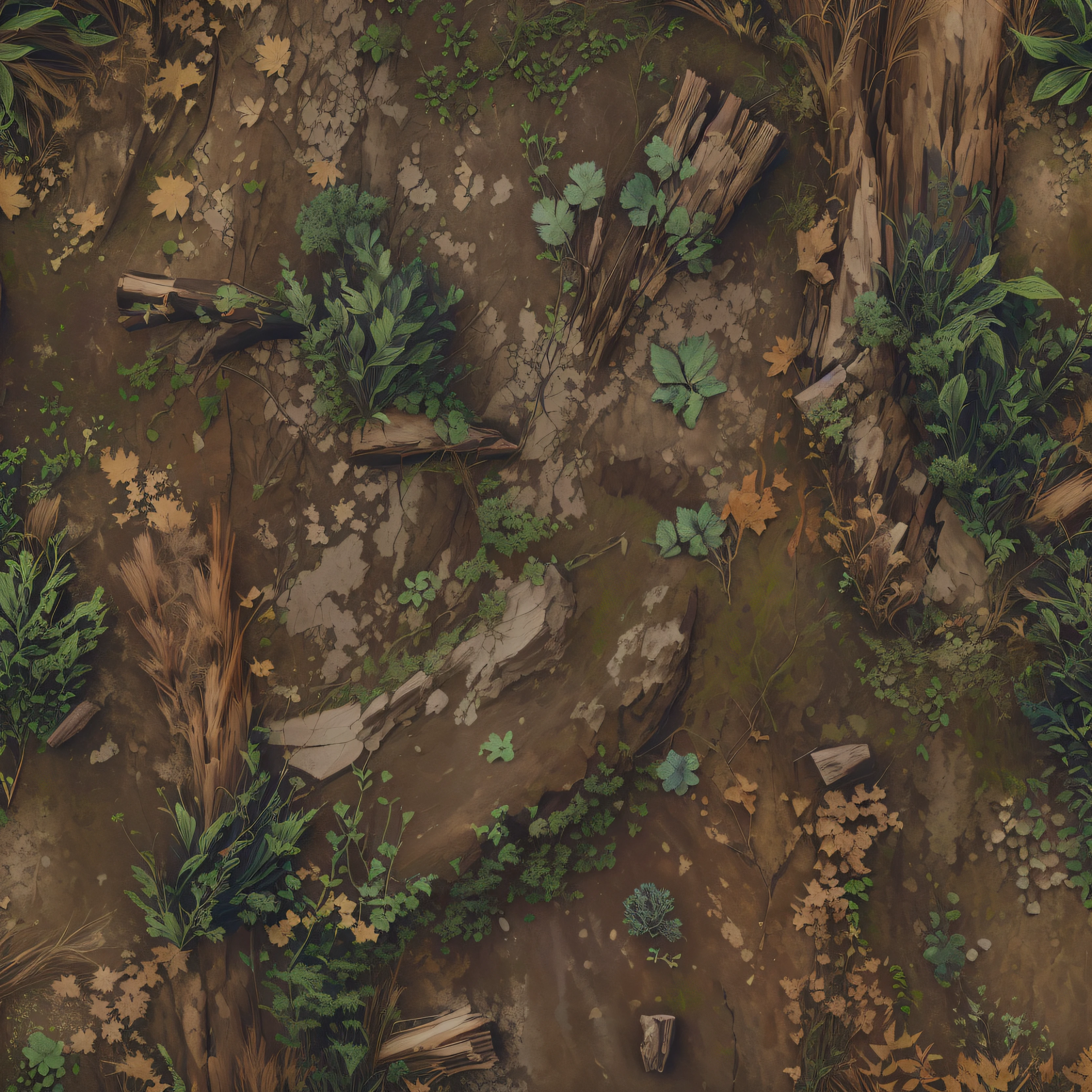 There are a number of leaves on the ground with scattered grasses ,textura da selva profunda, terreno muito detalhado, forest floor, Textura Megascans, sujeira realista, textura da sujeira, Looking at the forest floor, terreno detalhado, Textura fotorrealista, textura sem costura, Gramas realista, HD textura detalhada, tileable texture, fundo do espinho. d&d