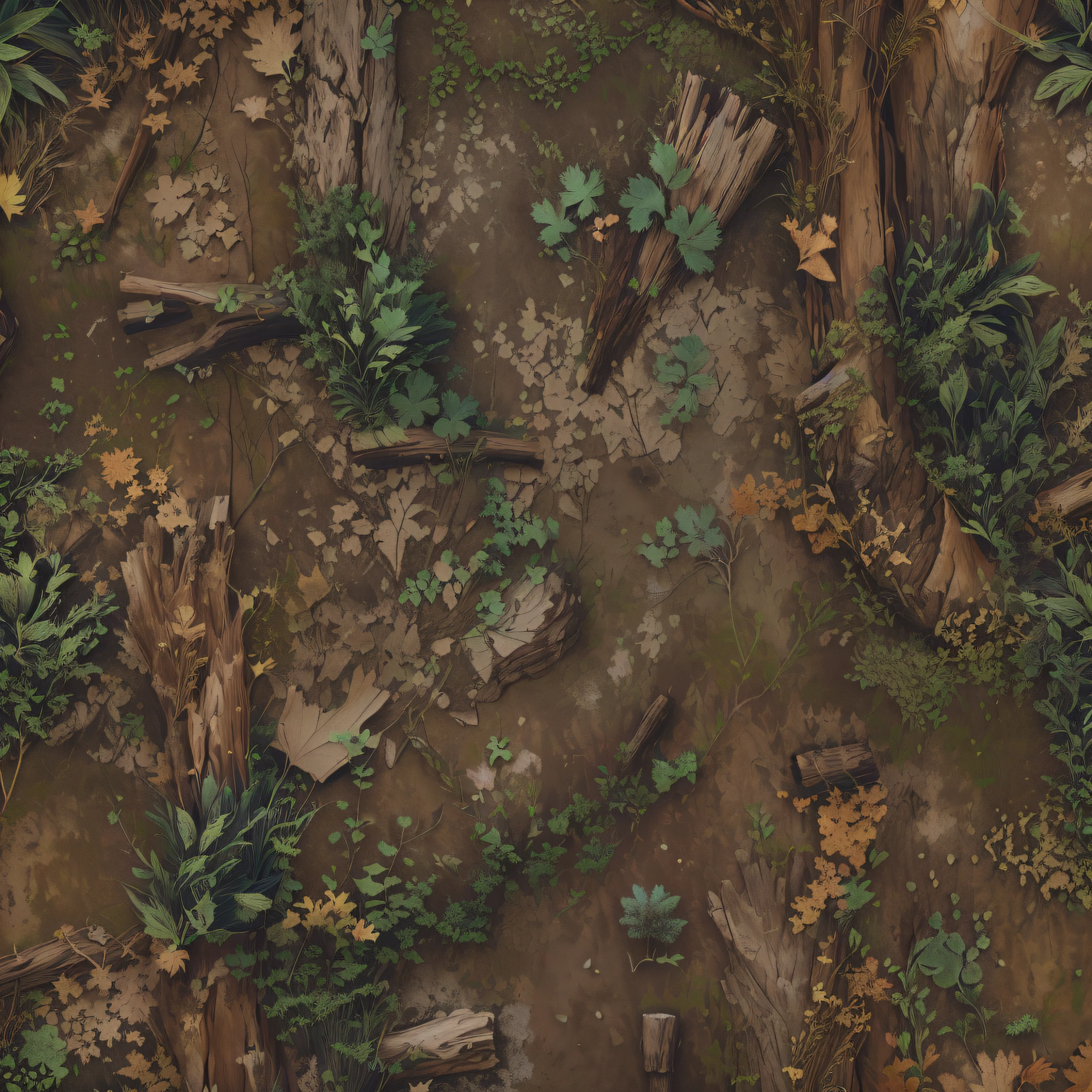 There are a number of leaves on the ground with scattered grasses ,textura da selva profunda, terreno muito detalhado, forest floor, Textura Megascans, sujeira realista, textura da sujeira, Looking at the forest floor, terreno detalhado, Textura fotorrealista, textura sem costura, Gramas realista, HD textura detalhada, tileable texture, fundo do espinho. d&d