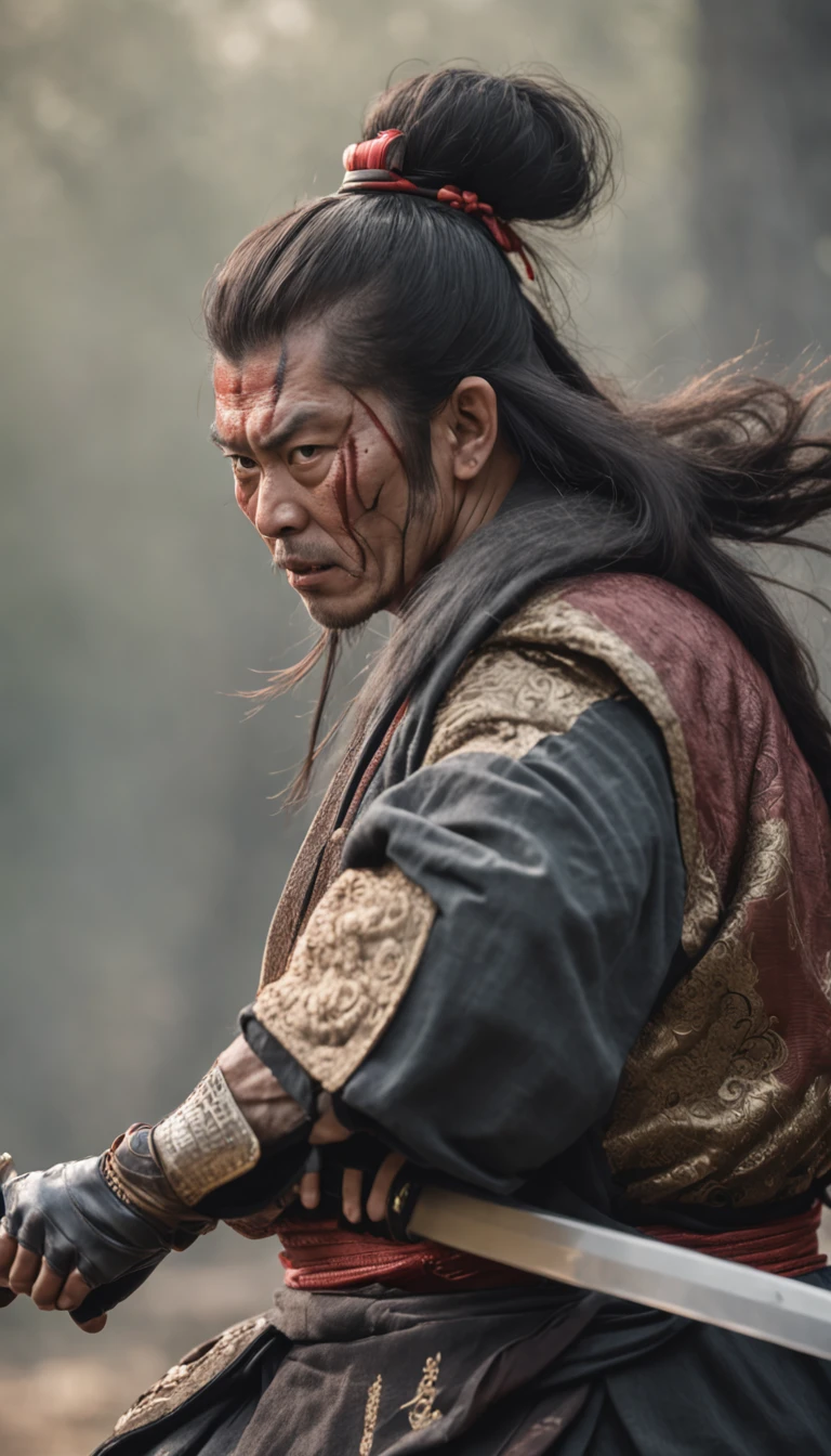 About 20 years from the feudal era, Samurai with a sword wrapped in an ominous aura、Face off against several menacing monsters ready to attack.
