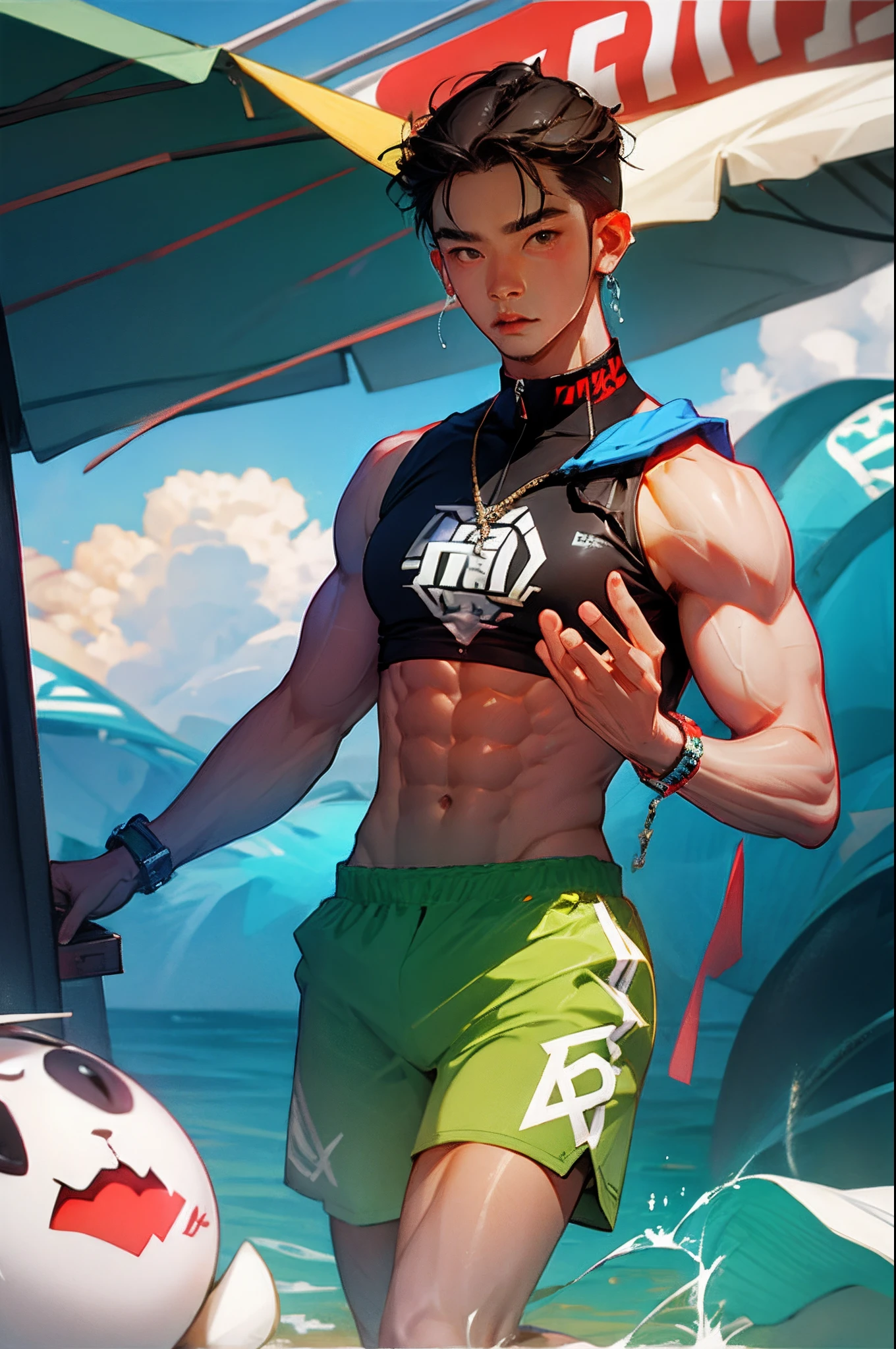 cool guy,Eight-pack abs shirtless。