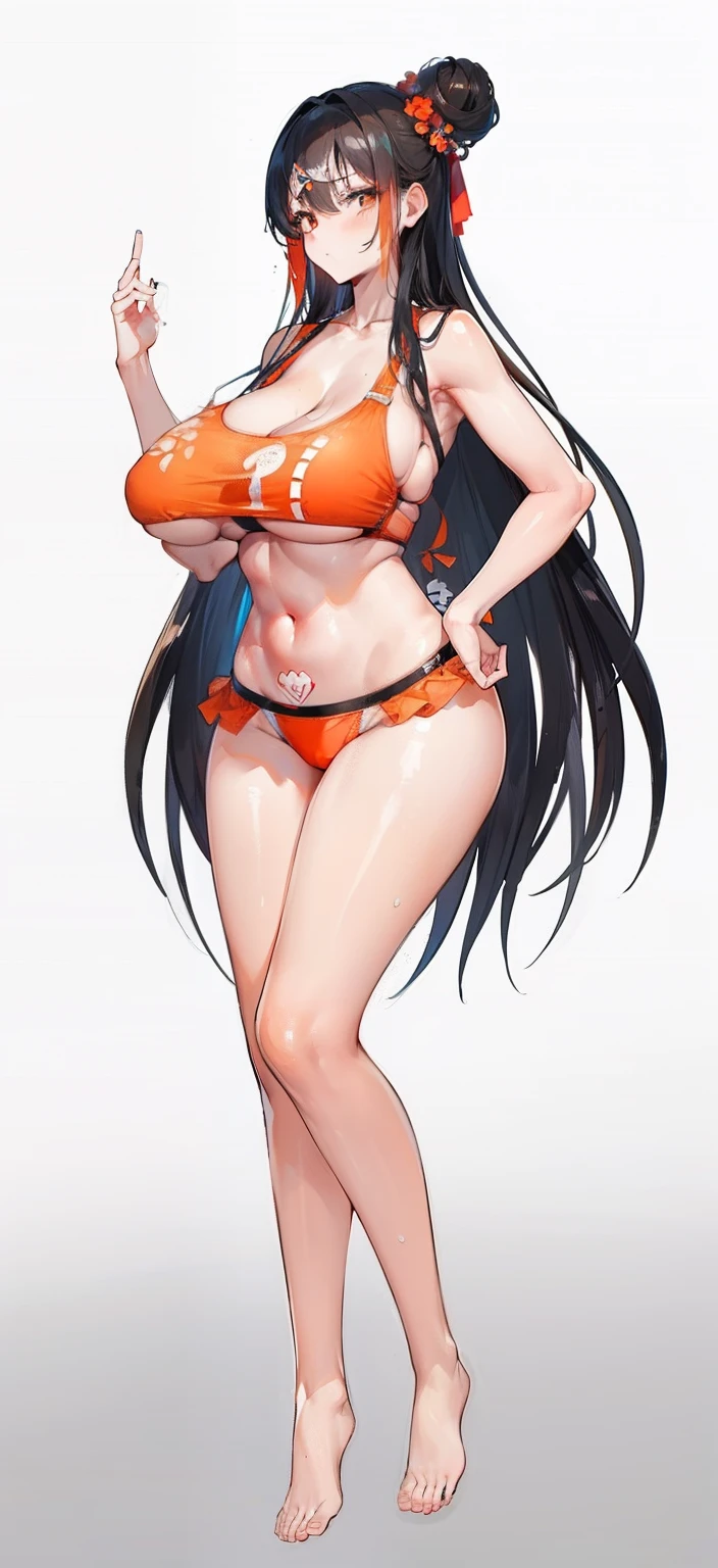 Orange swimsuit,比基尼,Erotic sex swimwear,Expose the lower half of the breast,Expose the lateral breasts,A swimsuit that exposes the navel and lower abdomen,Clothes strangled details,largest breast , largest breast, largest breast, largest breast