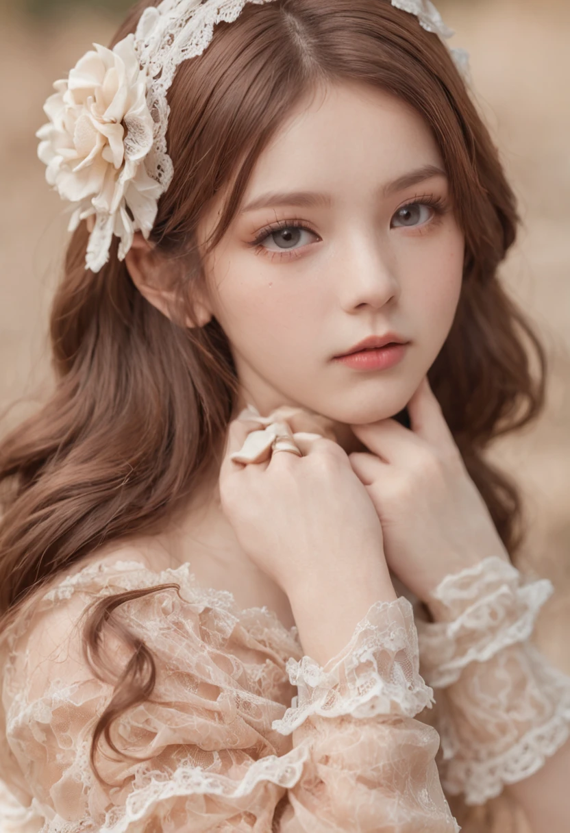 (One lady)、lolita、sixteen years old、kawaii、Big eyes、eyes gentle、Instagram Photos、Authentic Photos、natural atmosphere、Realistic、Brown hair color