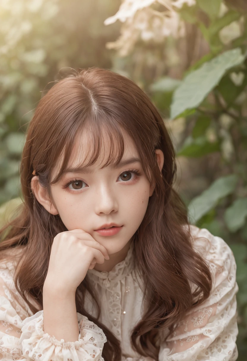 (One lady)、lolita、sixteen years old、kawaii、Big eyes、eyes gentle、Instagram Photos、Authentic Photos、natural atmosphere、Realistic、Brown hair color